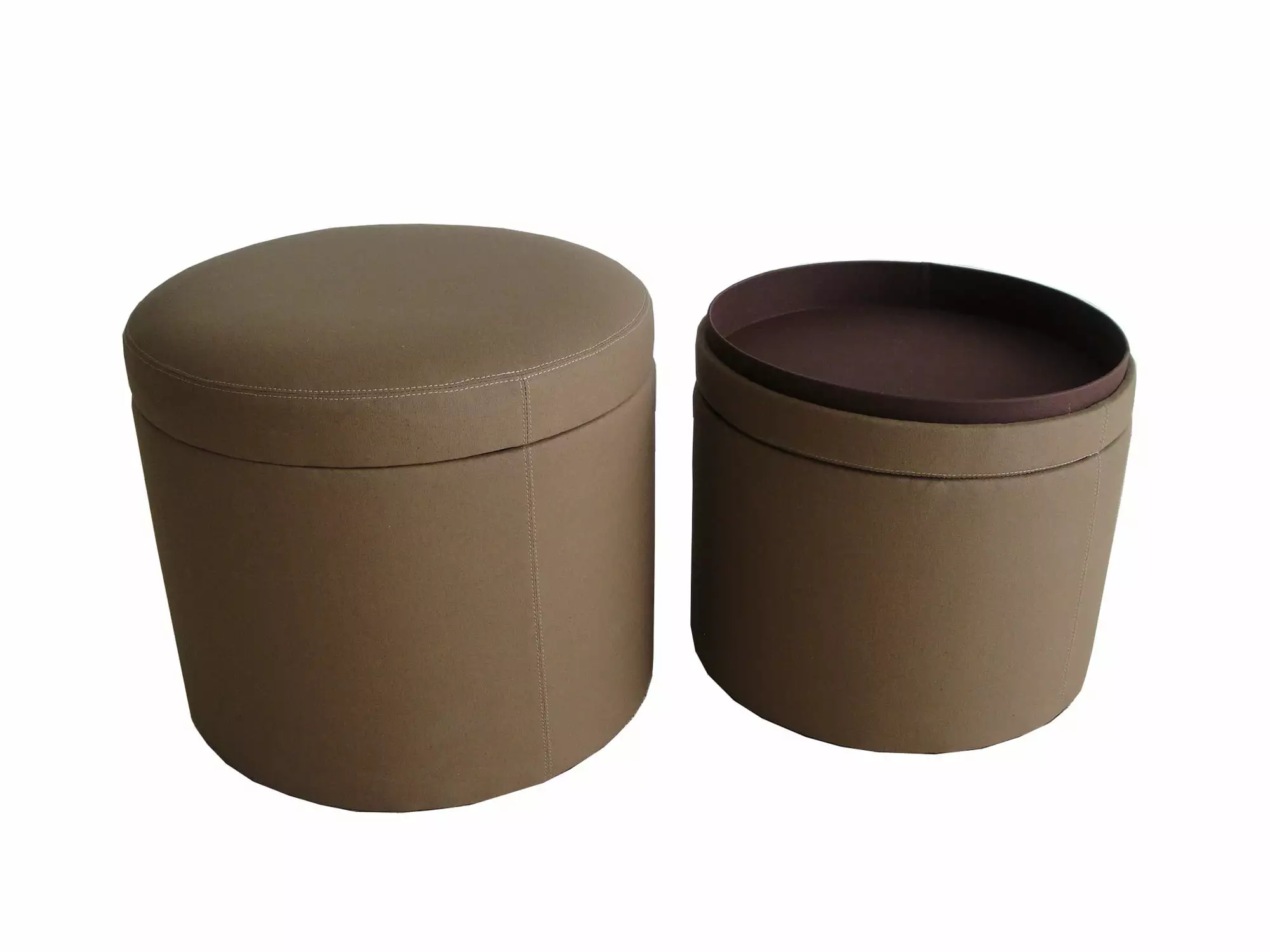 HomeRoots Decor 19-inch Round Tan Canvas Storage Ottoman Ottomans