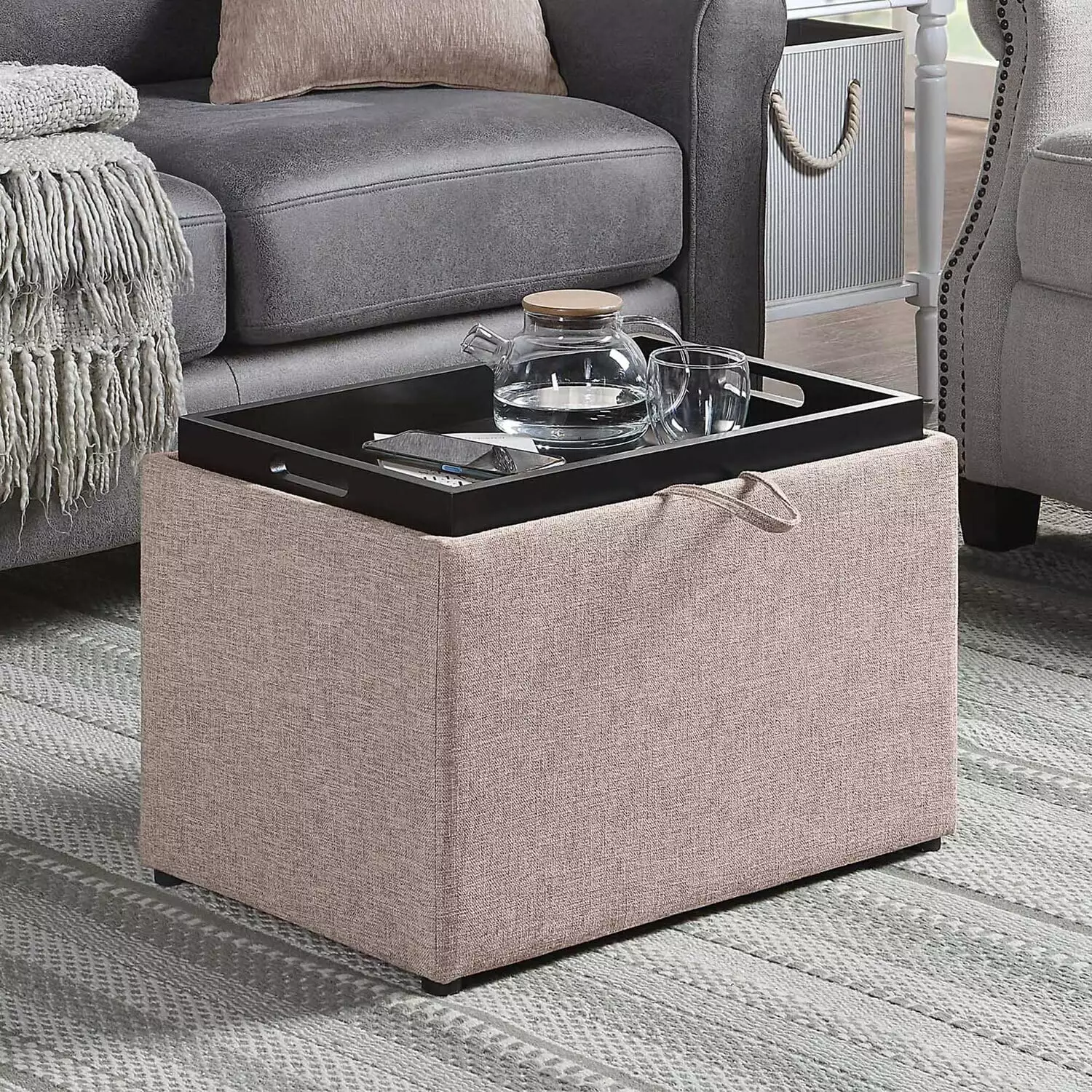 HomeStock Victorian Elegance Accent Storage Ottoman Reversible Tray Living Room Ottomans