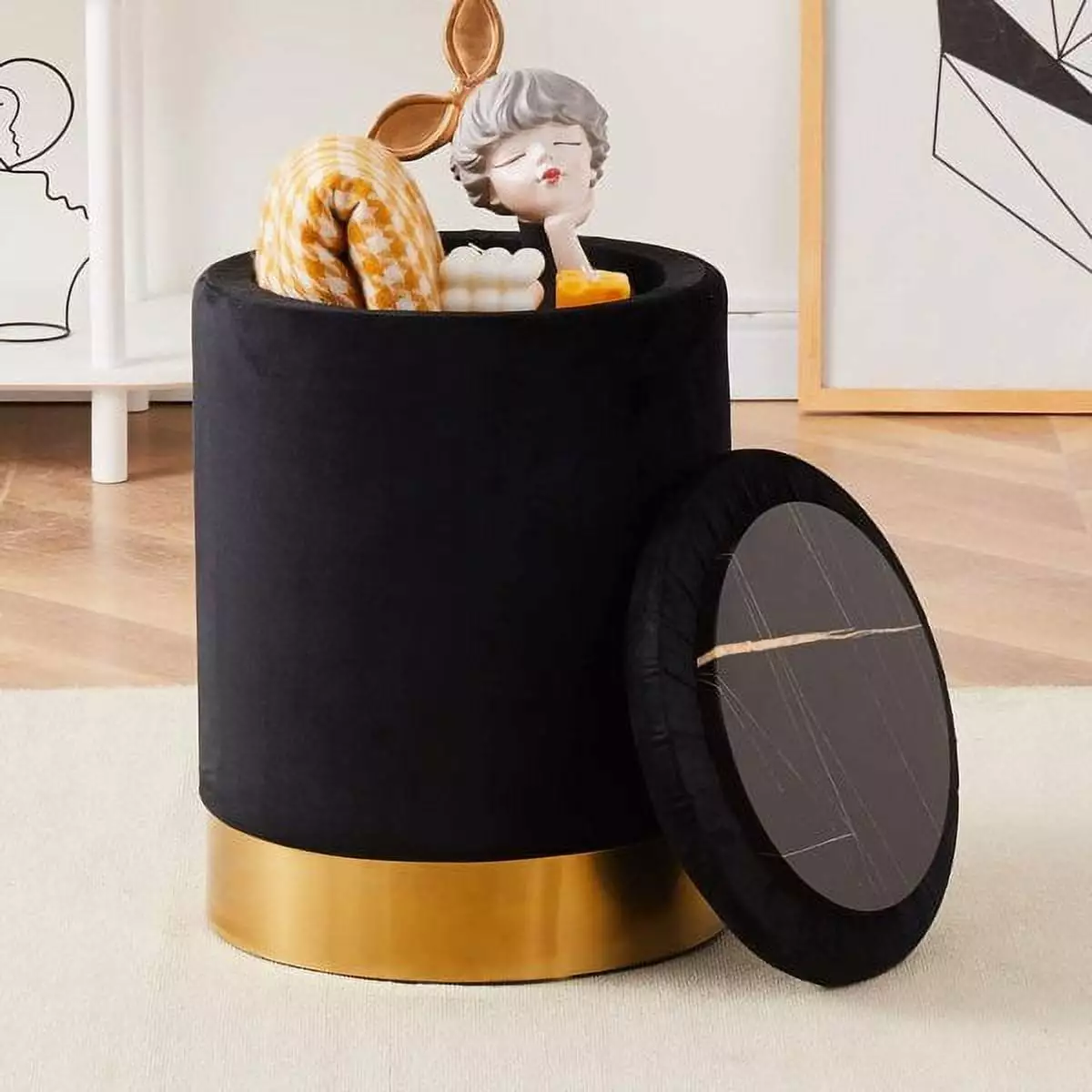 Lavish Home 80-FOTT-4 Foldable Storage Cube Ottoman Pocket Brown Ottomans inQ Boutique