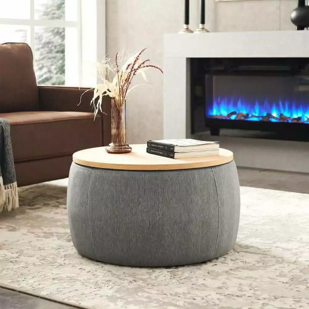 JINS&VICO Modern Round Fabric Storage Ottoman - 2 1 Coffee Table and Foot Rest Living Room Ottomans JINS & VICO