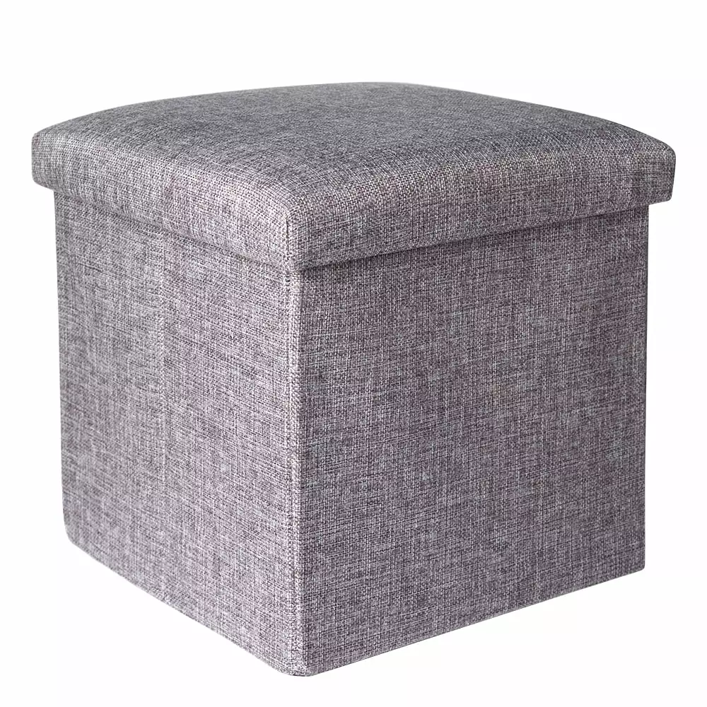 12 Inch Grey Linen Storage Ottoman Cube Memory Foam Seat Foldable Foot Rest Stool Ottomans kibhous
