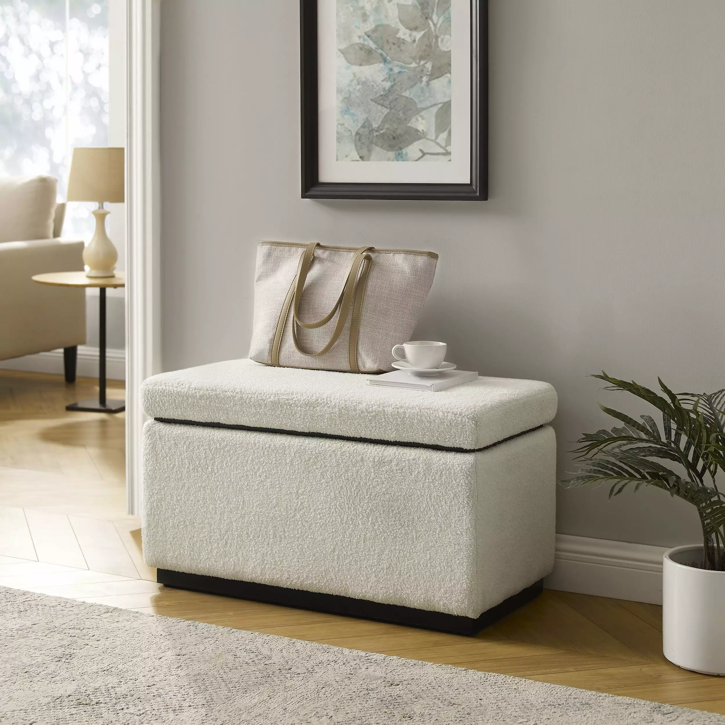 Linon Elta Rectangle Storage Ottoman Natural Dark Walnut - Versatile Living Room Furniture Ottomans