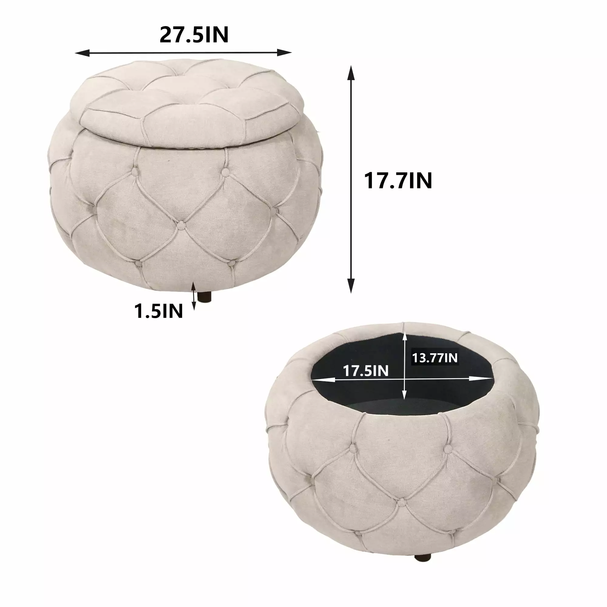 Large Button Tufted Woven Round Storage Footstool Living Room or Bedroom Ottomans MW Products