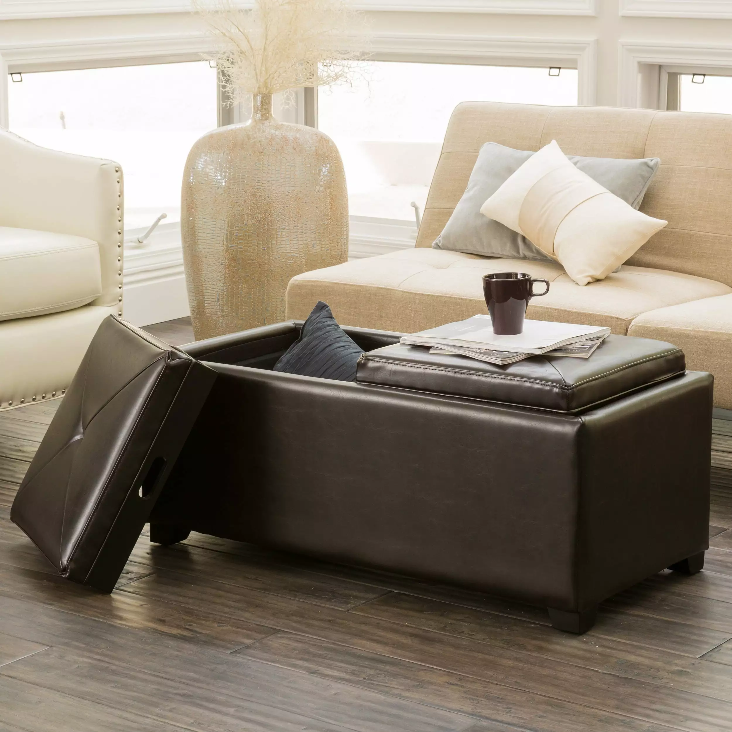 Noble House Franklin Rectangular Faux Leather Storage Ottoman Brown - Durable and Stylish Ottomans