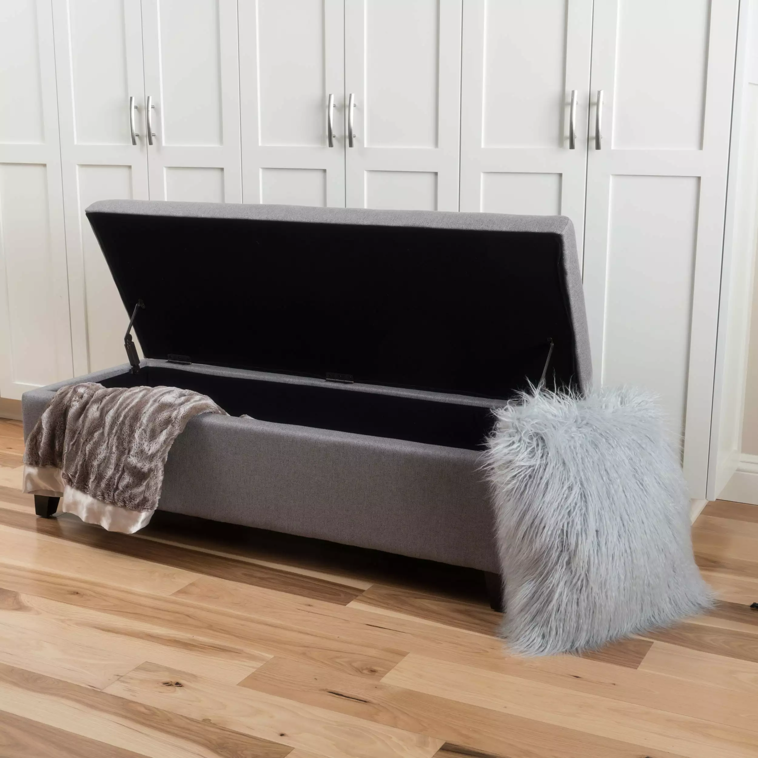 Noble House Grayson Fabric Storage Ottoman Grey Living Room or Bedroom Ottomans