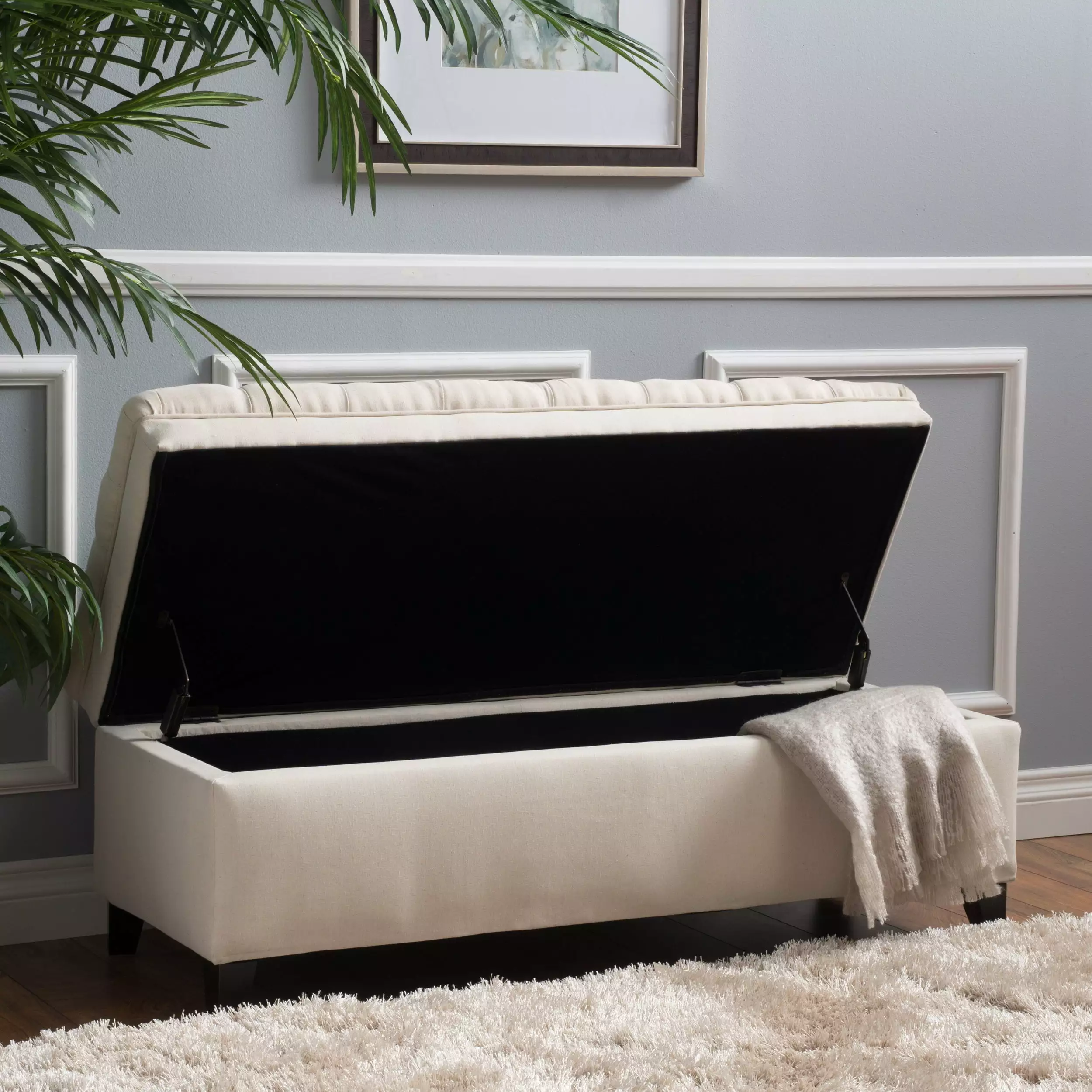 Noble House Jason Fabric Beige Storage Ottoman - Versatile and Modern Home Furniture Ottomans