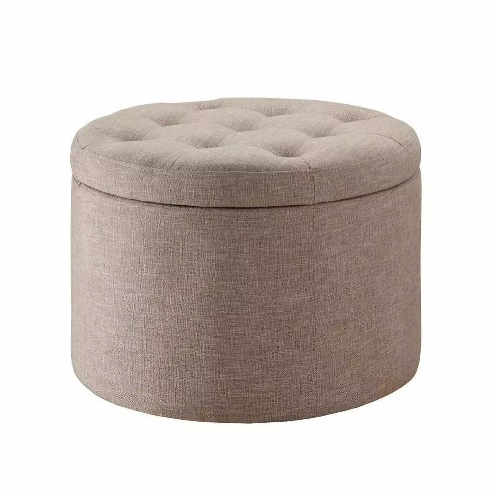 Pemberly Row Round Ottoman Tan - Fabric Storage Footrest Bedroom or Living Room Ottomans