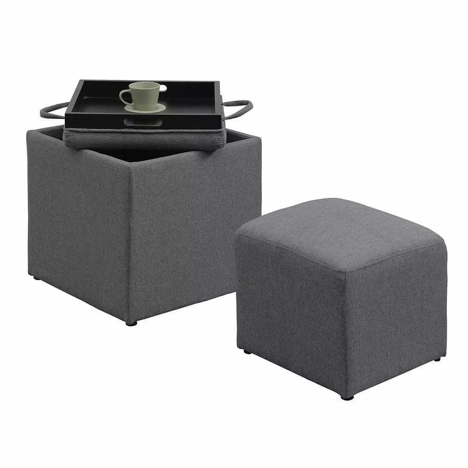 Pemberly Row Transitional Gray Fabric Single Ottoman Stool Ottomans