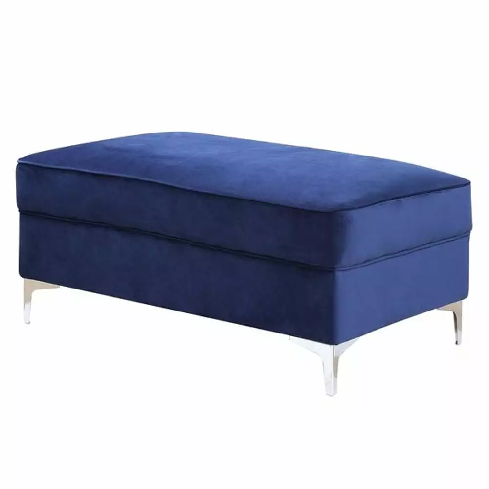 Saltoro Sherpi Ottoman Cushioned Seat and Angled Metal Feet Blue - Stylish Living Room Bench Ottomans