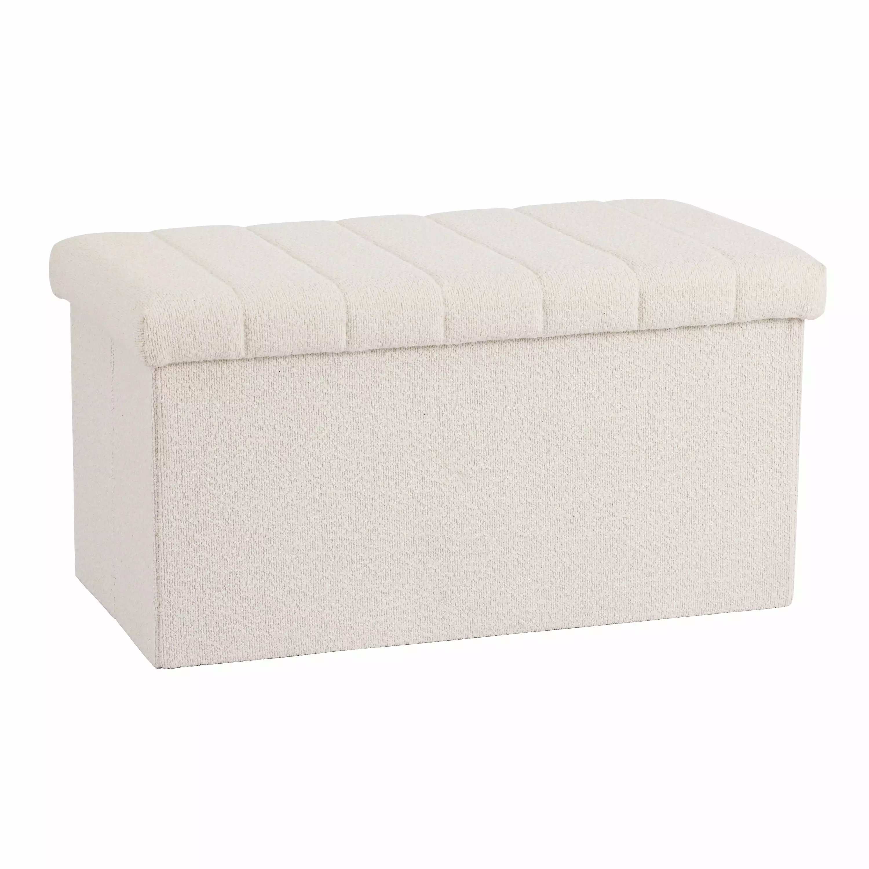 Seville Classics Cushioned Fabric Ottoman Hidden Storage Chest Footrest Chair White Boucle 30 Bench Ottomans