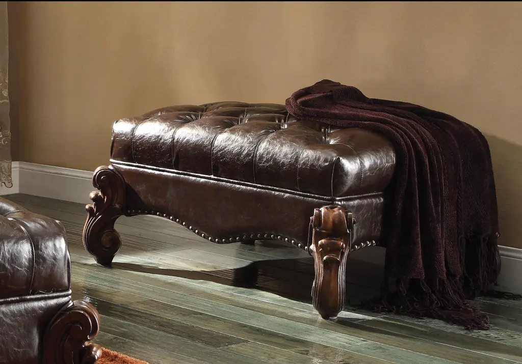 Versailles 2-Tone Dark Brown PU and Cherry Oak Ottoman Footstool