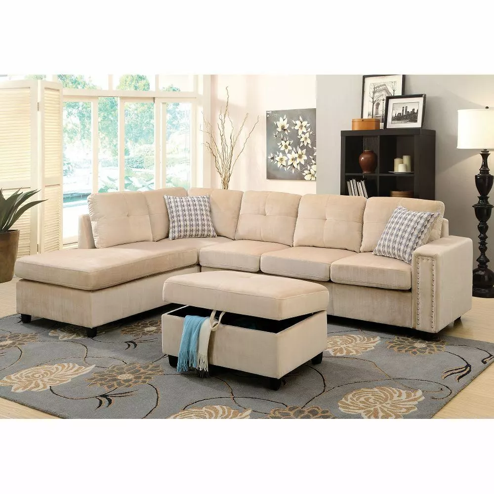 Belville Ottoman Beige Velvet Living Room Ottomans Yeah Depot