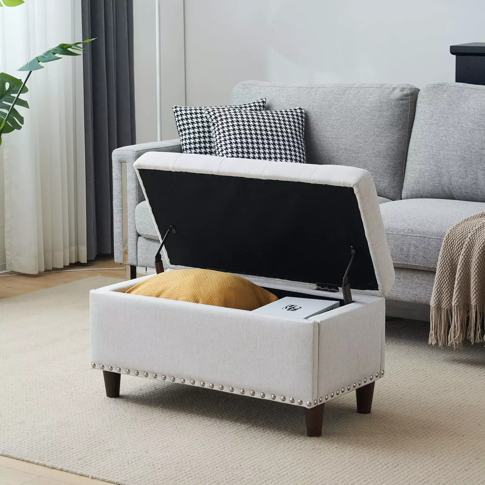 Zimtown 31.5 Ottoman Storage Organizer Flip-up Lid Footrest Bench Off White Ottomans