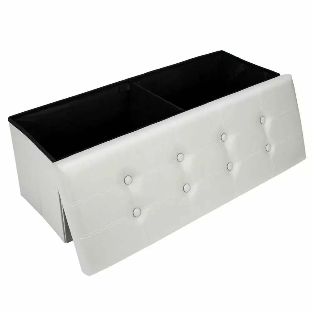 Zimtown Faux Leather Rectangle Storage Footstool Leather Buttons Gray Ottomans