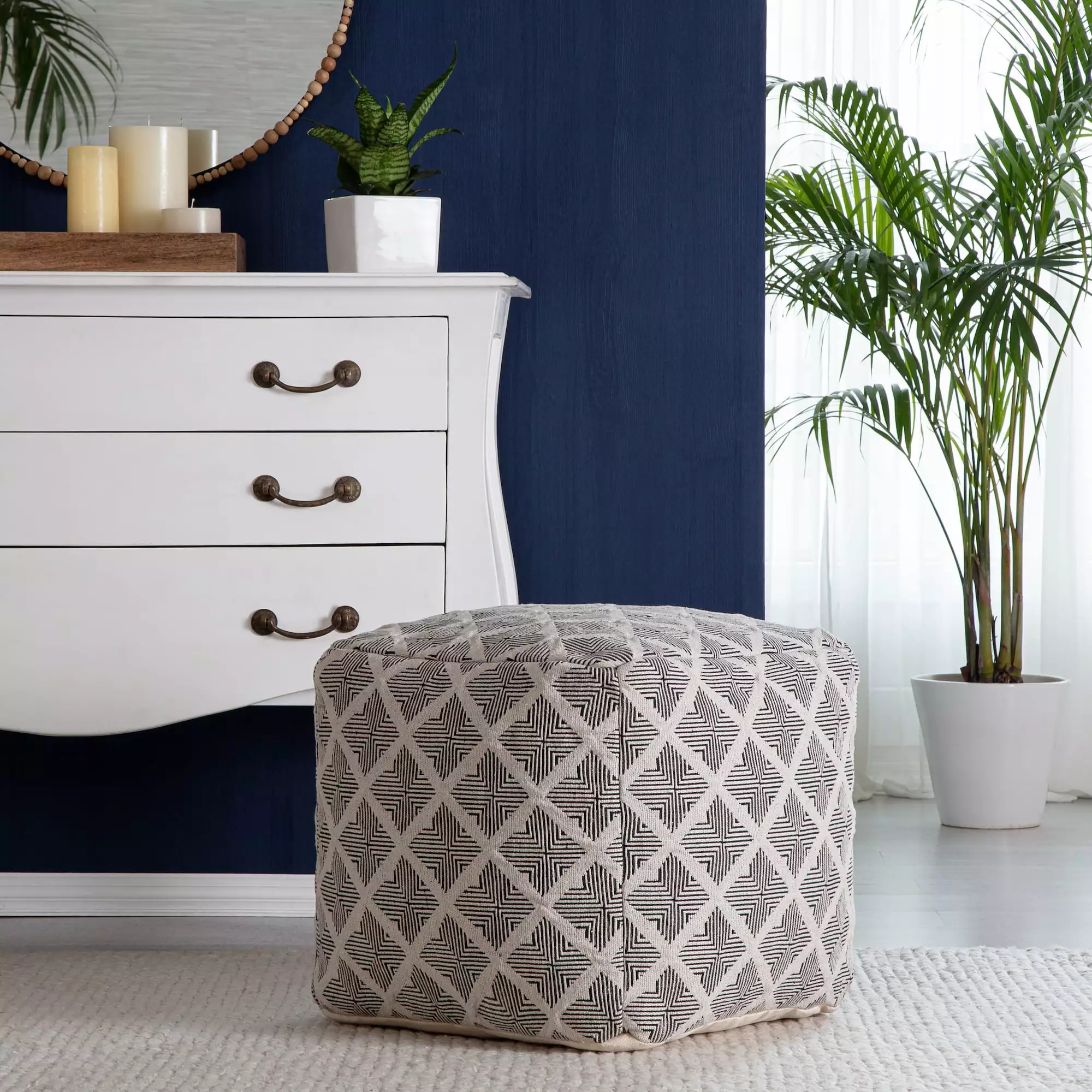 Anji Mountain Carondelet 20 Square Pouf Ottoman Black & Ivory