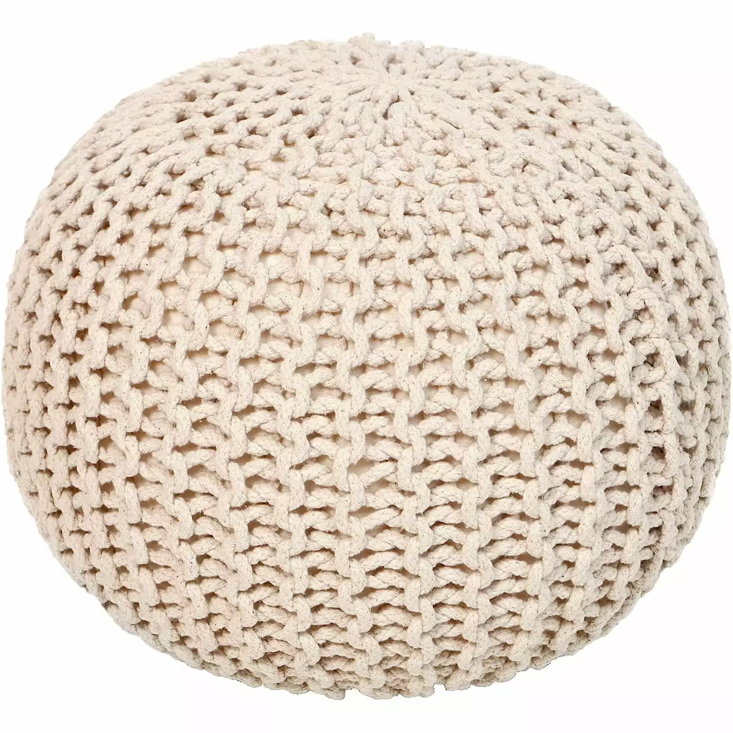 Bilot Round Pouf Ottoman - Cable Knitted Boho Poof, Home Décor Cord Pouffe Accent Chair Handmade Circular Seat Footrest L...