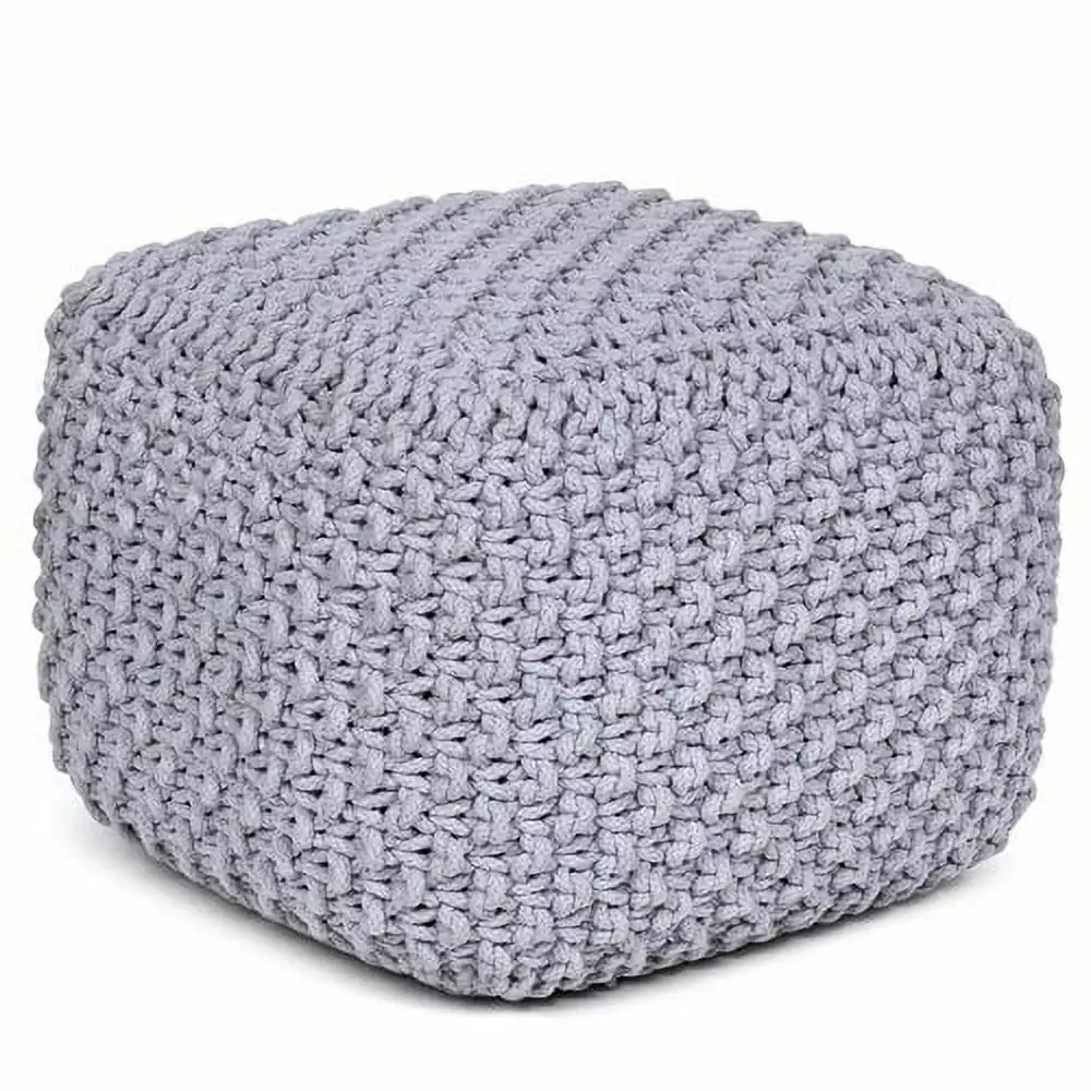 BirdRock Home Square Knitted Pouf Ottoman Living Room Grey