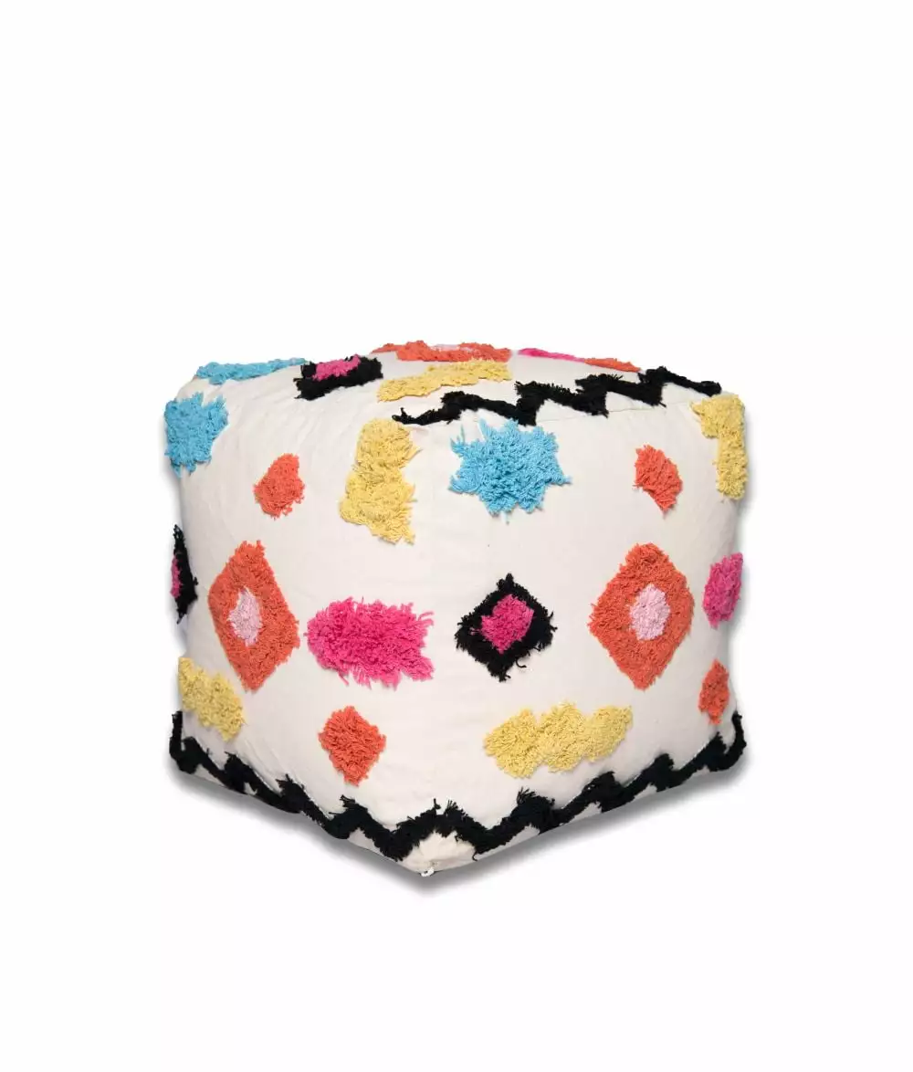 Multi-color Geometric Pouf Ottoman Foot Stool Living Room Game Room Dorm or Nursery Cottonwood Collection
