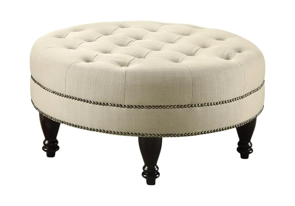 Elchin Round Upholstered Tufted Ottoman Oatmeal Footstool Pouf