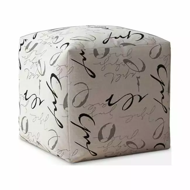 17 x 17 x 17 Black Polyester Abstract Pouf Ottoman Fancy Fixtures