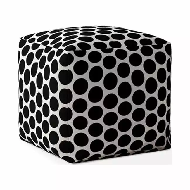 17 x 17 x 17 Black & White Cotton Polka Dots Pouf Ottoman Fancy Fixtures