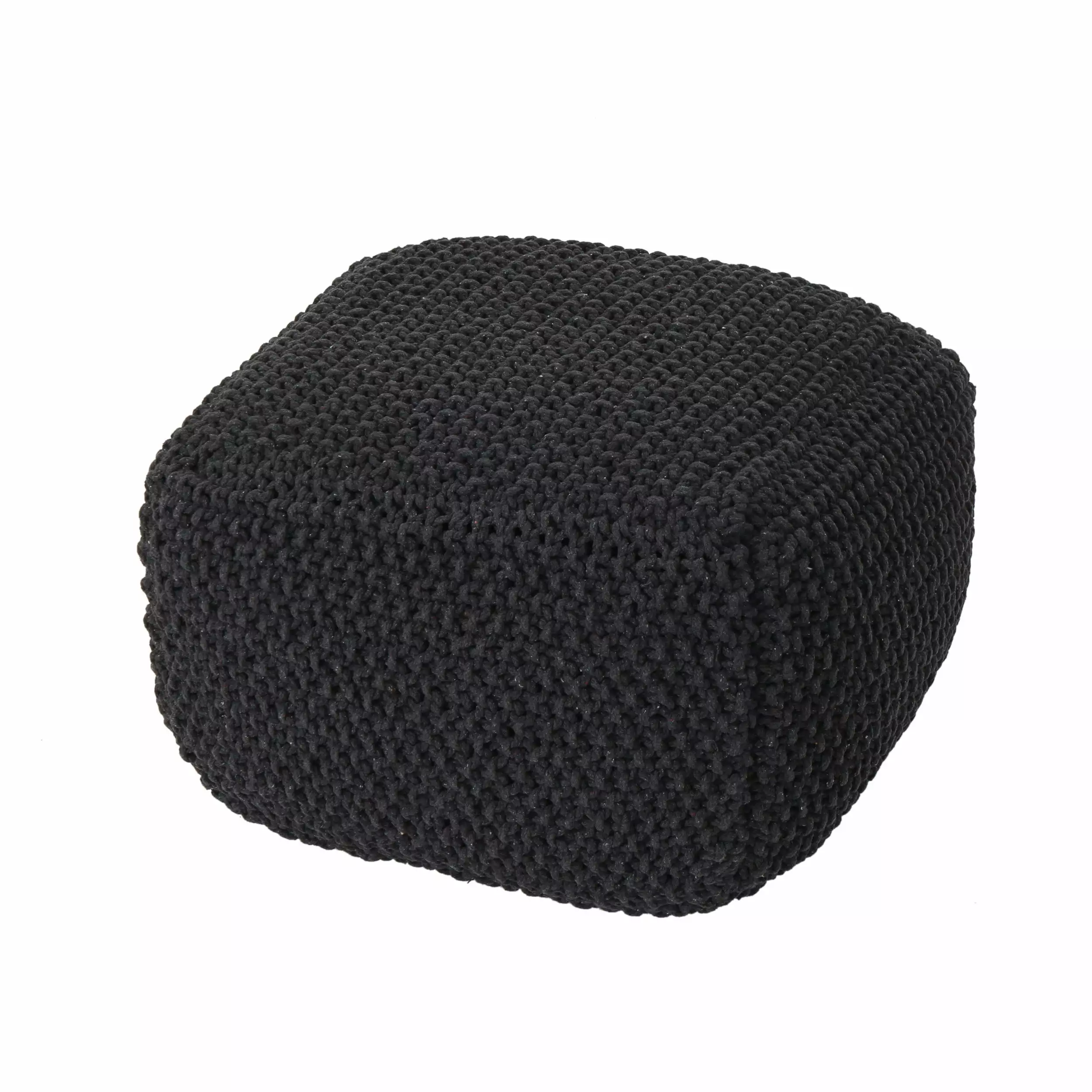 GDF Studio Joyce Indoor Knitted Cotton Square Pouf Dark Gray GDFSTUDIO