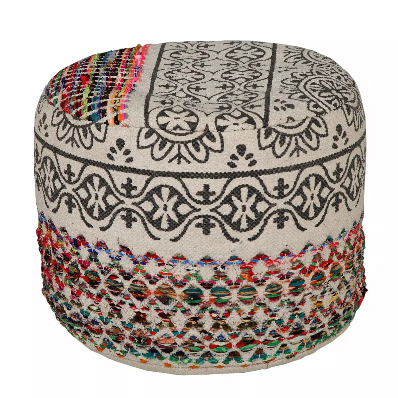 LR Home Small Floral Indoor Round Pouf Multi 18 x 18 x 14