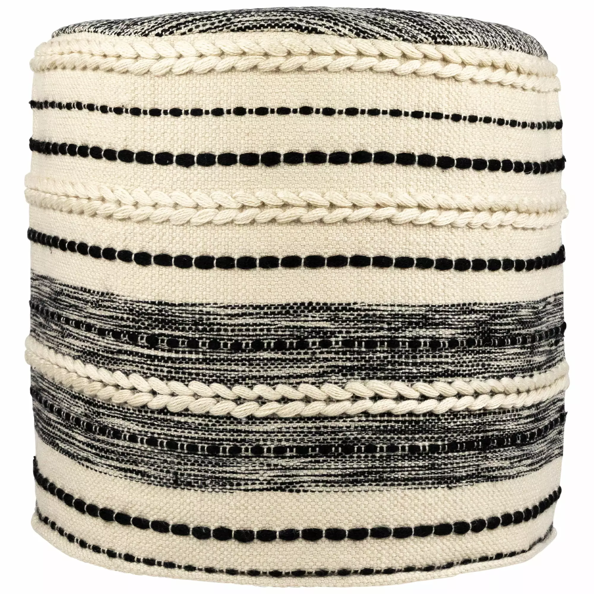 Northlight 18 Striped Cream Black Outdoor Woven Pouf Ottoman Patio Decor