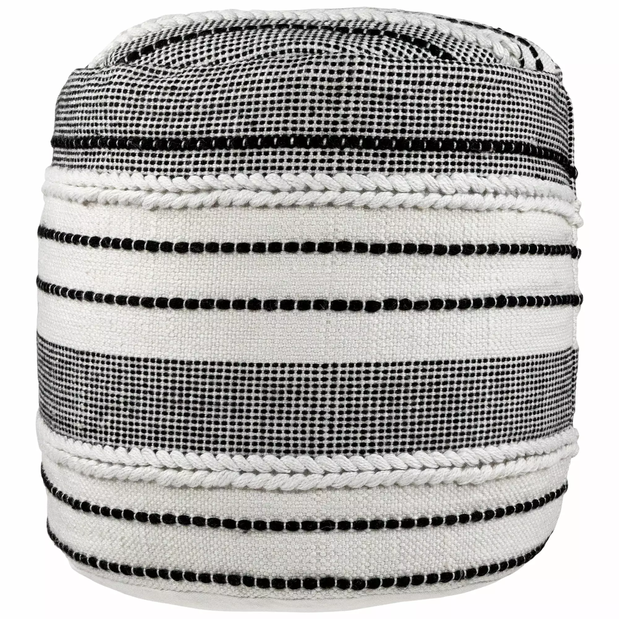 Northlight 18 White and Black Striped Outdoor Woven Pouf Ottoman