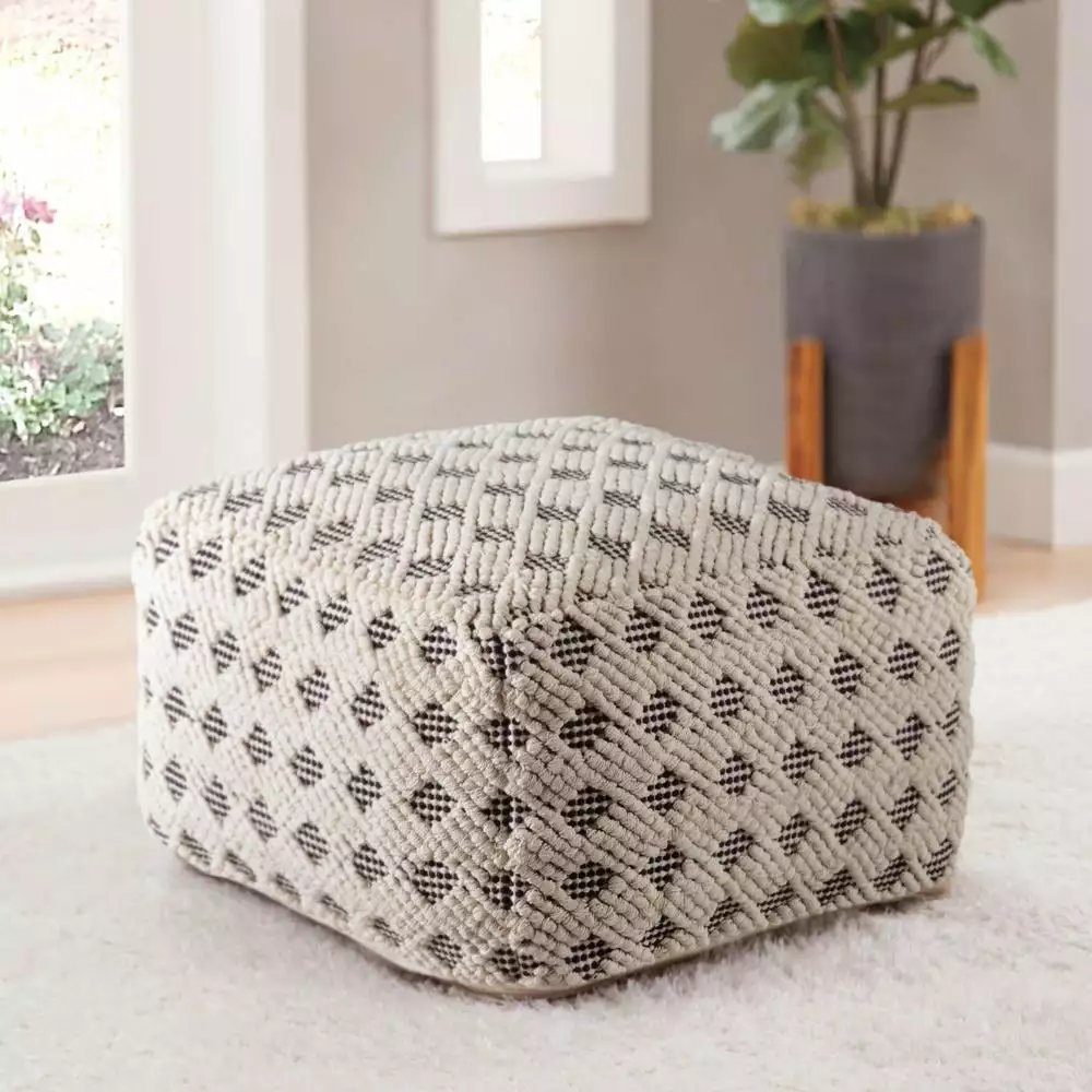 Steve Silver Kodi Black Natural Polyester Blend Square Pouf Modern Living Room Decor