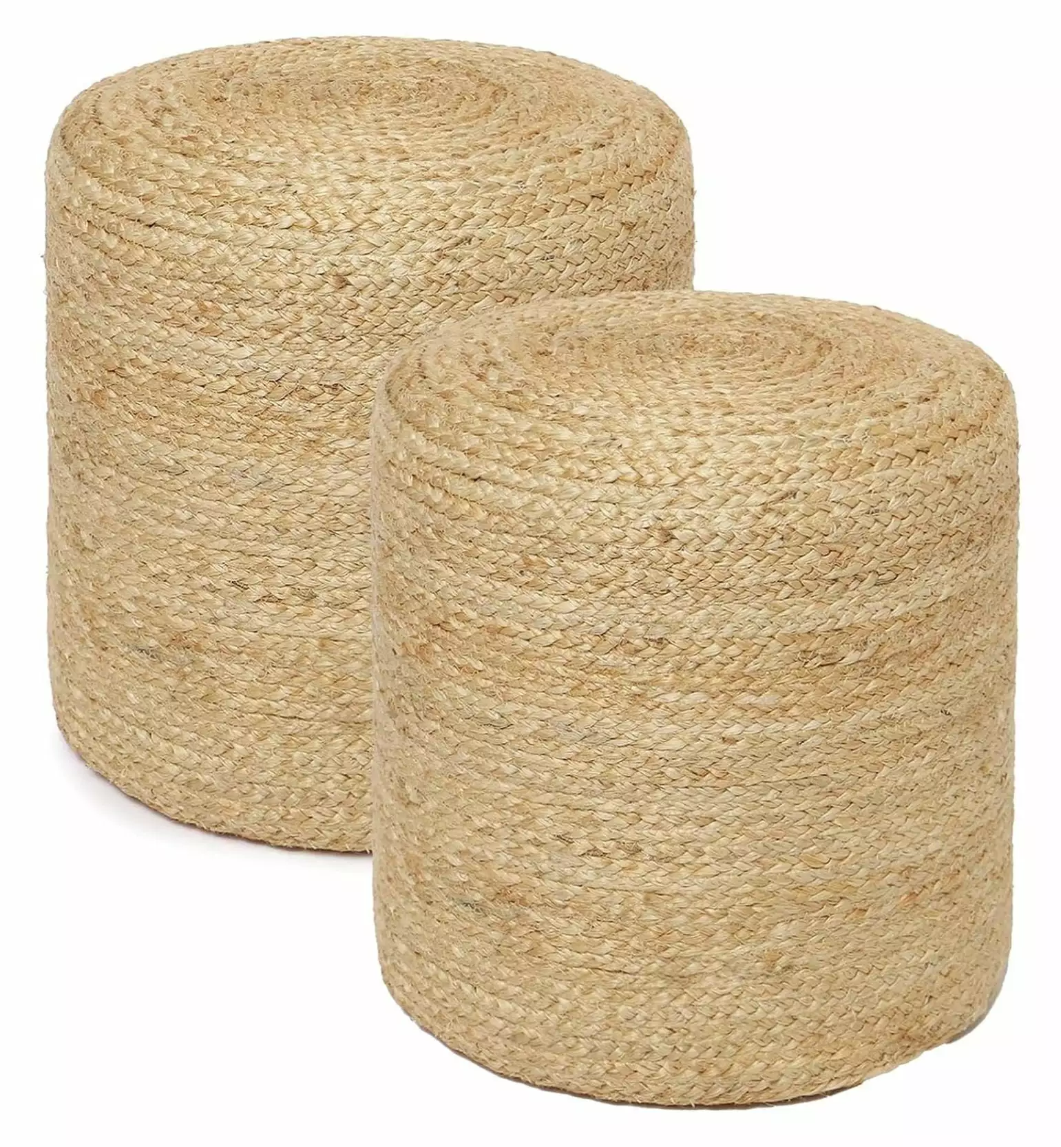 TiaGOC Braided Jute Pouf Ottoman Set 2 - Round Footrest Living Room, Bedroom, Nursery, Patio