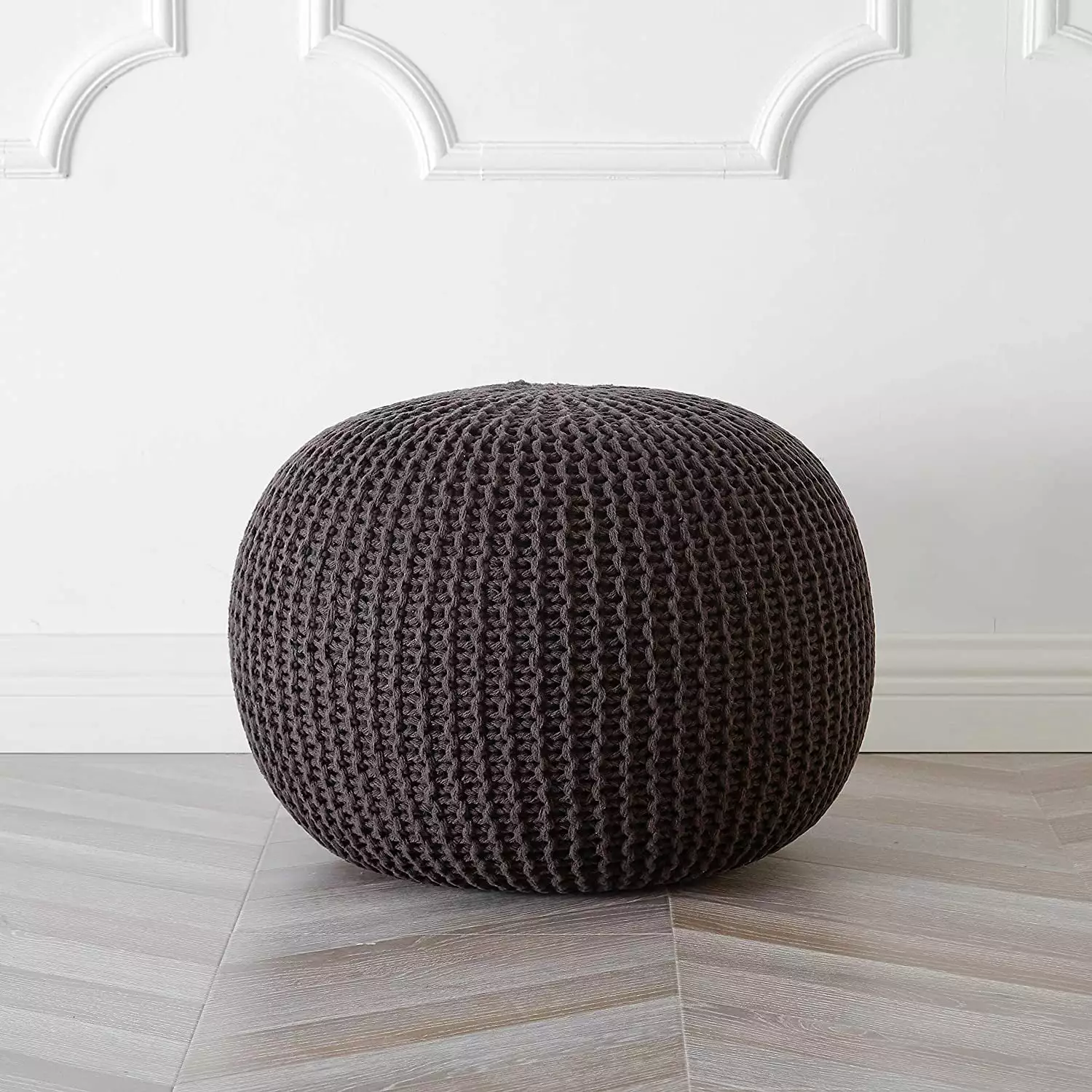 Urban Shop Brown Cotton Round Pouf Soft Footrest Ottoman Living Room Bedroom Home Decor
