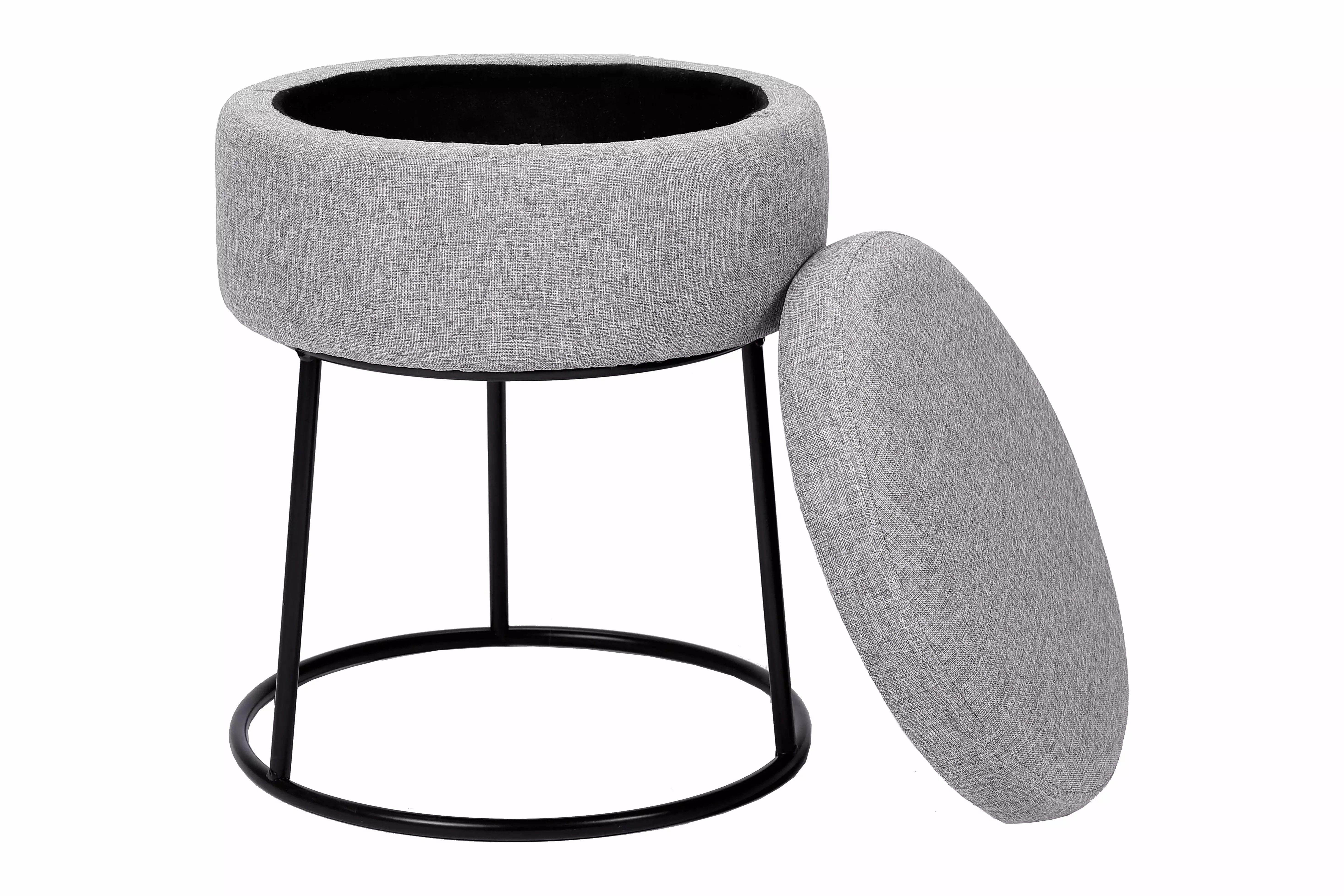 BirdRock Home Grey Linen Storage Stool Black Base and Metal Legs Ottomans