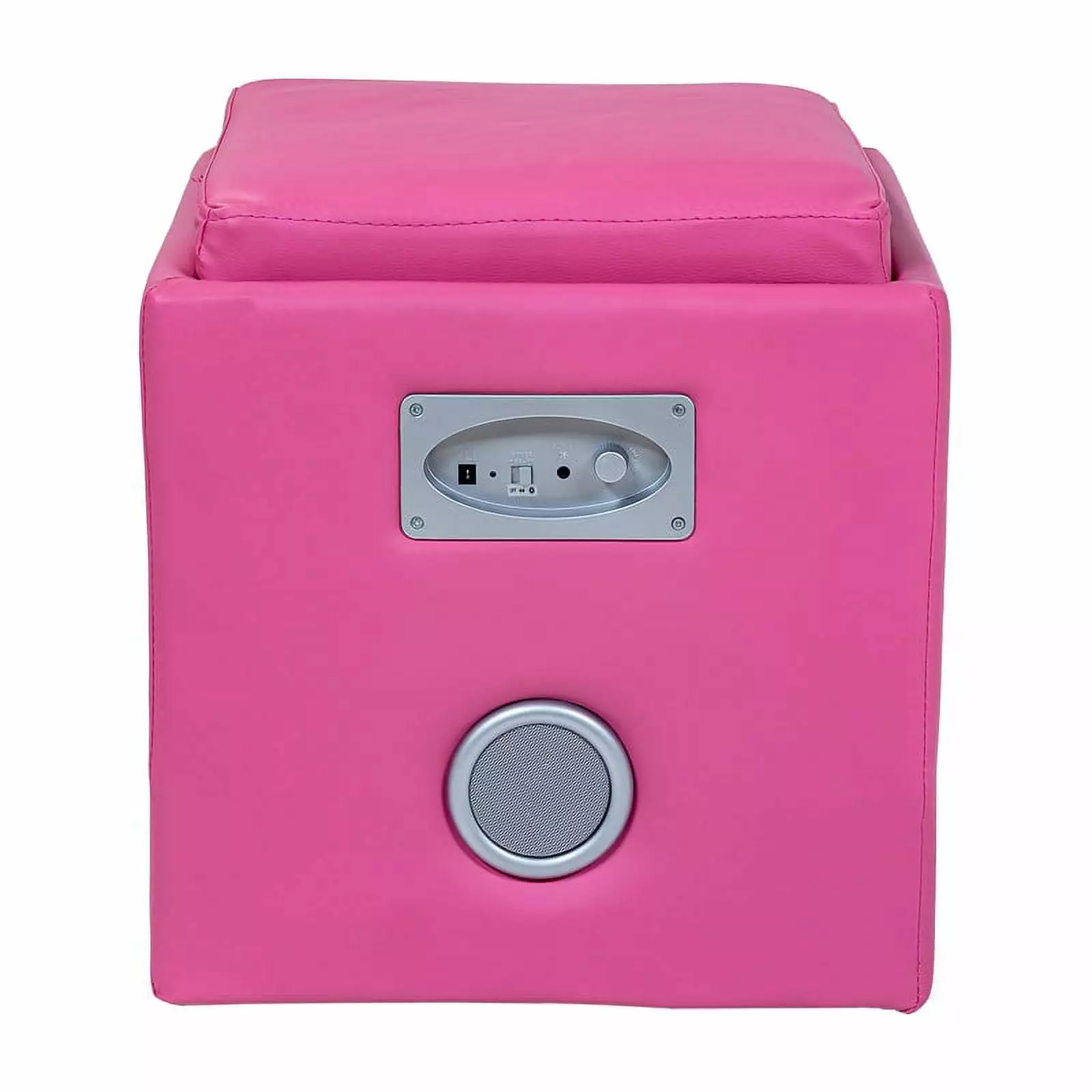 Bowery Hill Pink Faux Leather Square Speaker Ottoman Storage Ottomans