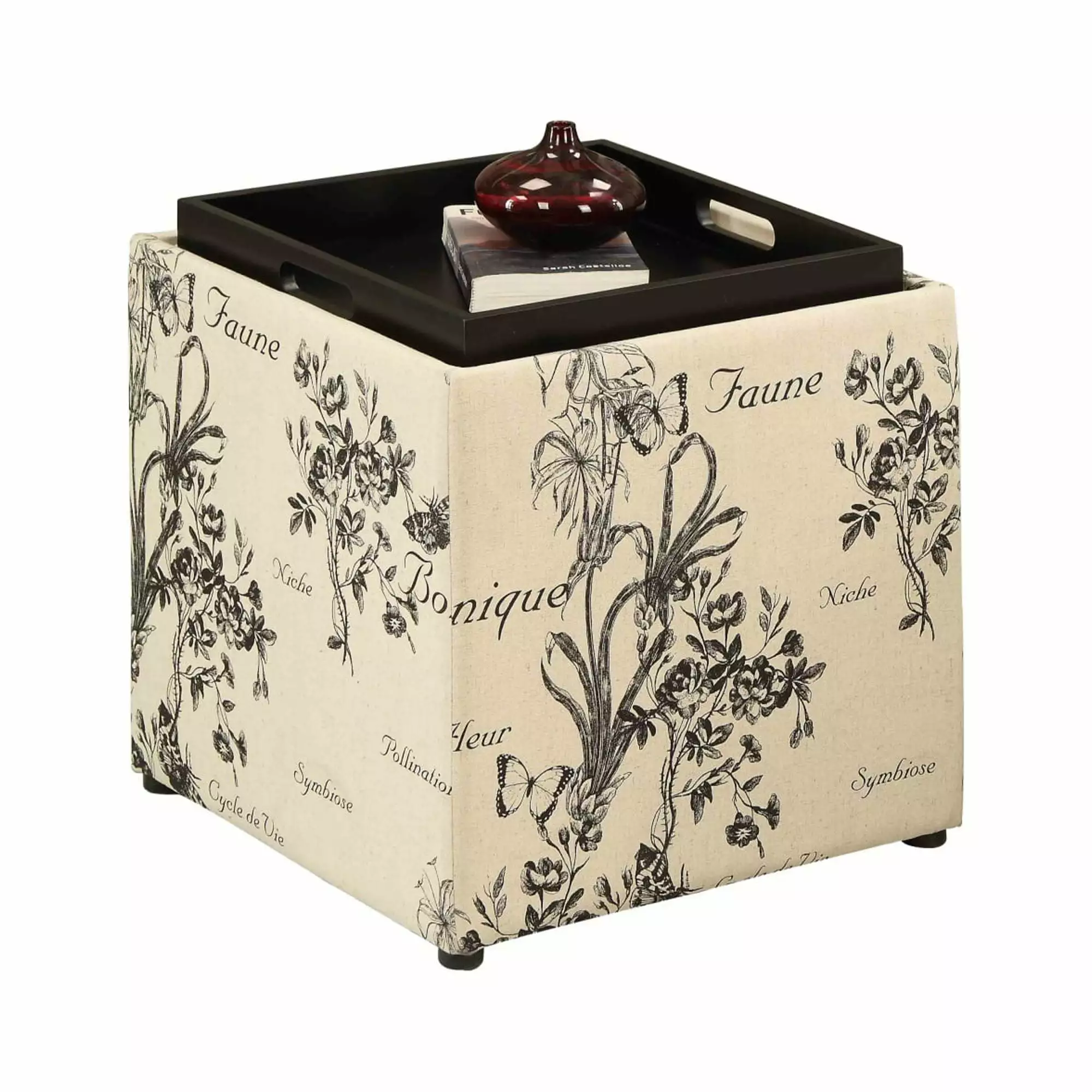 Convenience Concepts Designs4Comfort Park Avenue Single Ottoman Stool Botanical Print - Pack 2 - Stylish and Functional Ot...