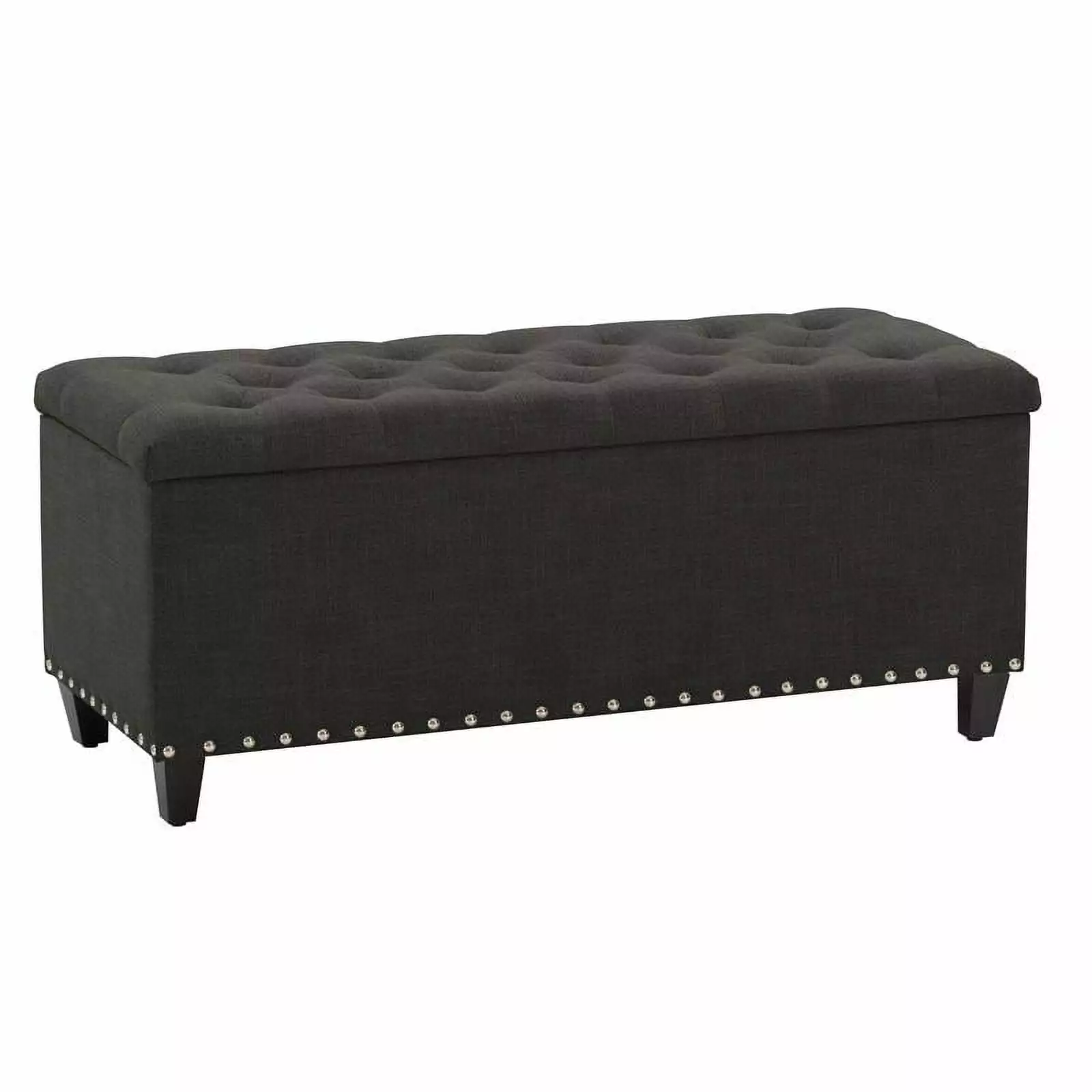 Leilani Tufted Dark Gray Fabric Upholstered Storage Ottoman Nail Trim - Stylish and Functional Footrest Ottomans CORLIVING