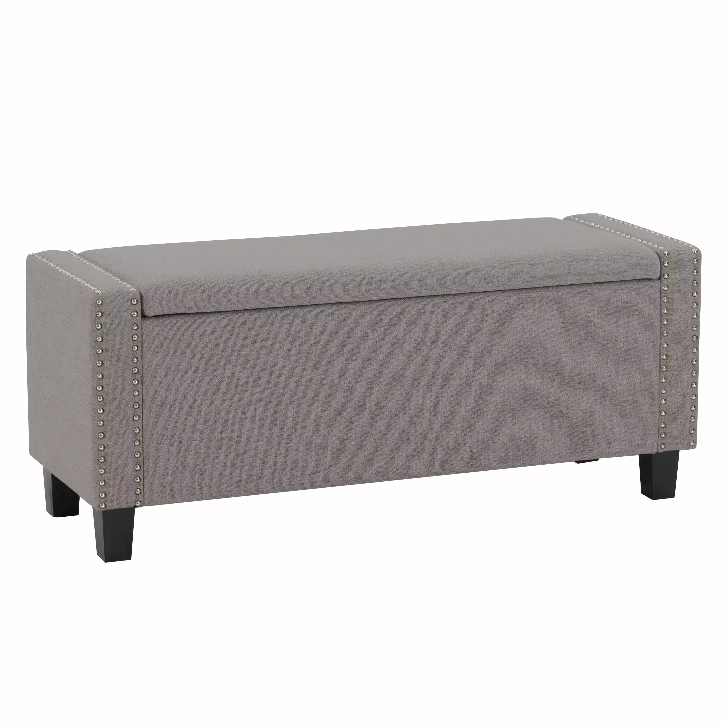 Luna Contemporary Light Gray Fabric Upholstered Storage Ottoman Nail Trim Ottomans CORLIVING