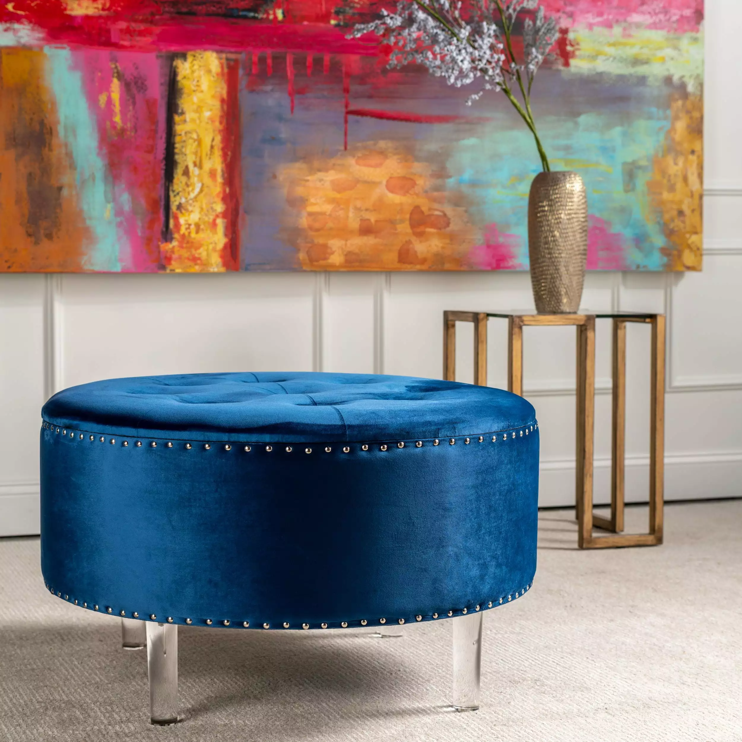 Natalia Storage Upholstered Ottoman Blue - Versatile and Comfortable Living Room Furniture Ottomans Crestview Collection