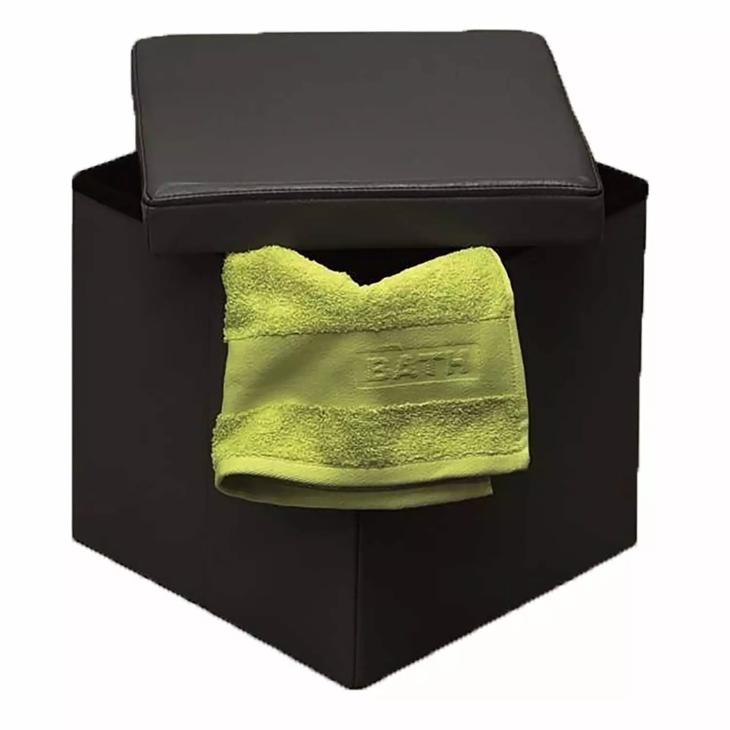 Tendance 2--1 Foldable Faux Leather Pouffe Storage Cube and Ottoman Black Ottomans Evideco French home goods