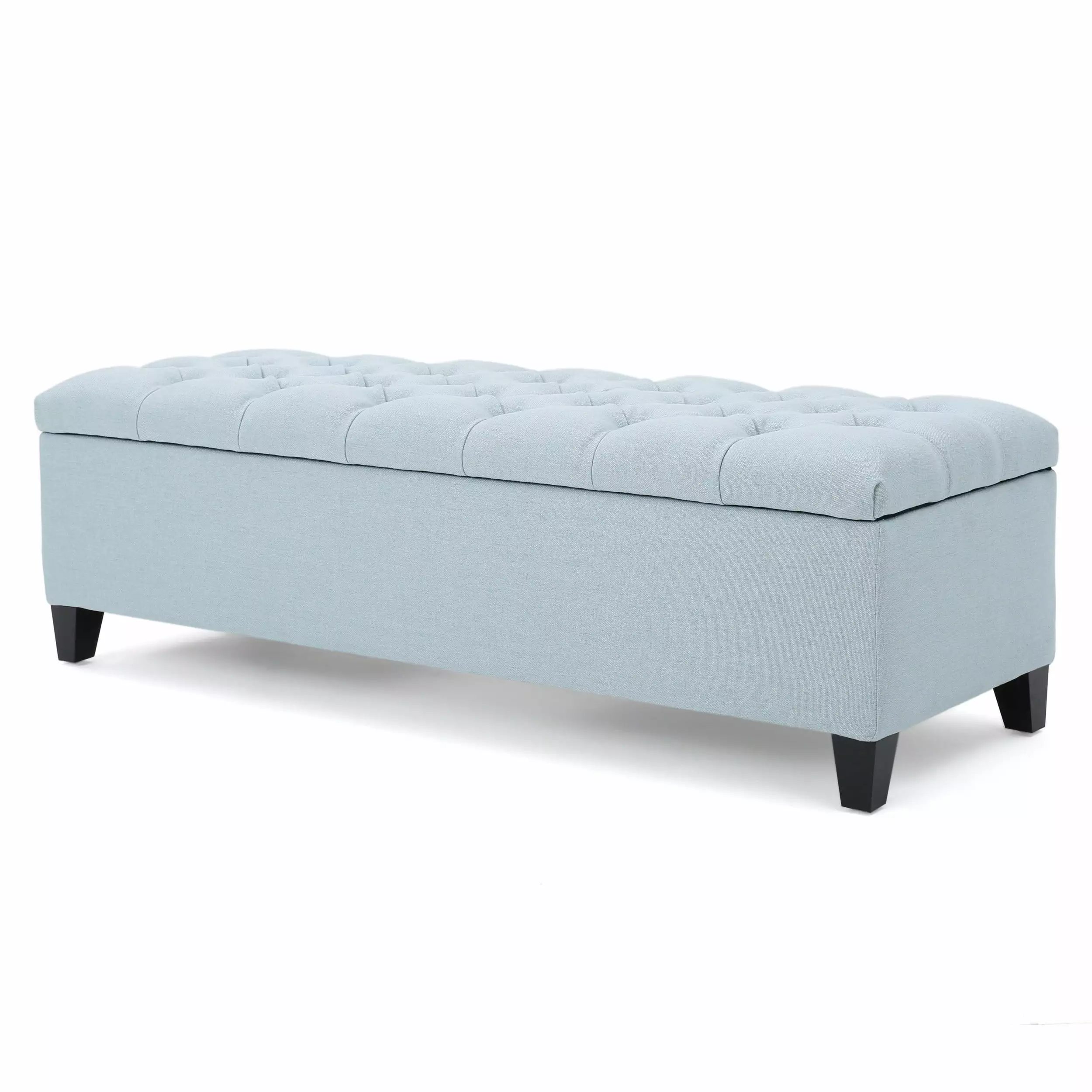 GDF Studio Charleston Contemporary Button Tufted Storage Ottoman Bench Light Sky Fabric - Modern Living Room Accent Ottoma...