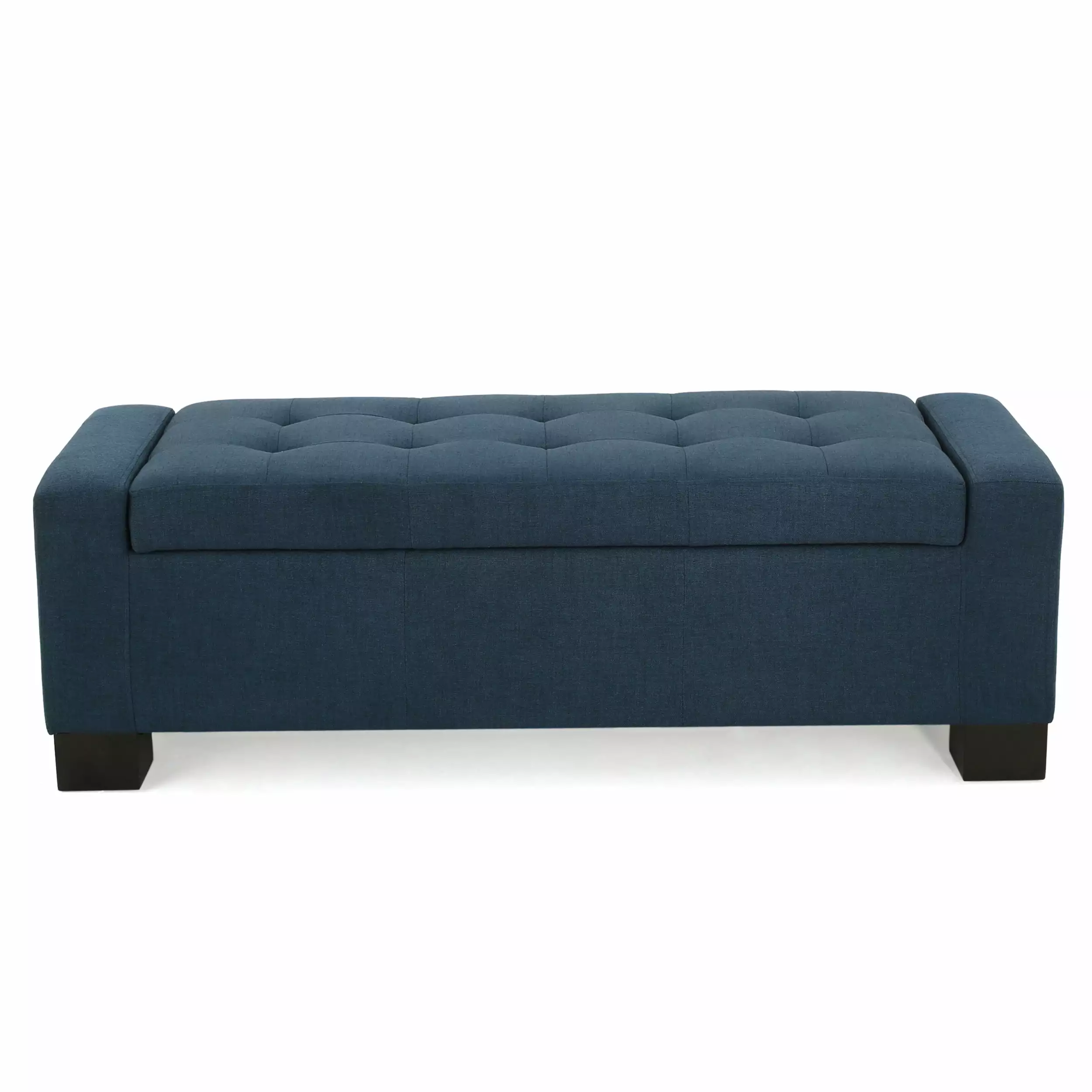 GDF Studio Nadia Contemporary Tufted Storage Ottoman Bench Navy Blue Fabric and Dark Brown - Elegant Living Room Accent Ot...