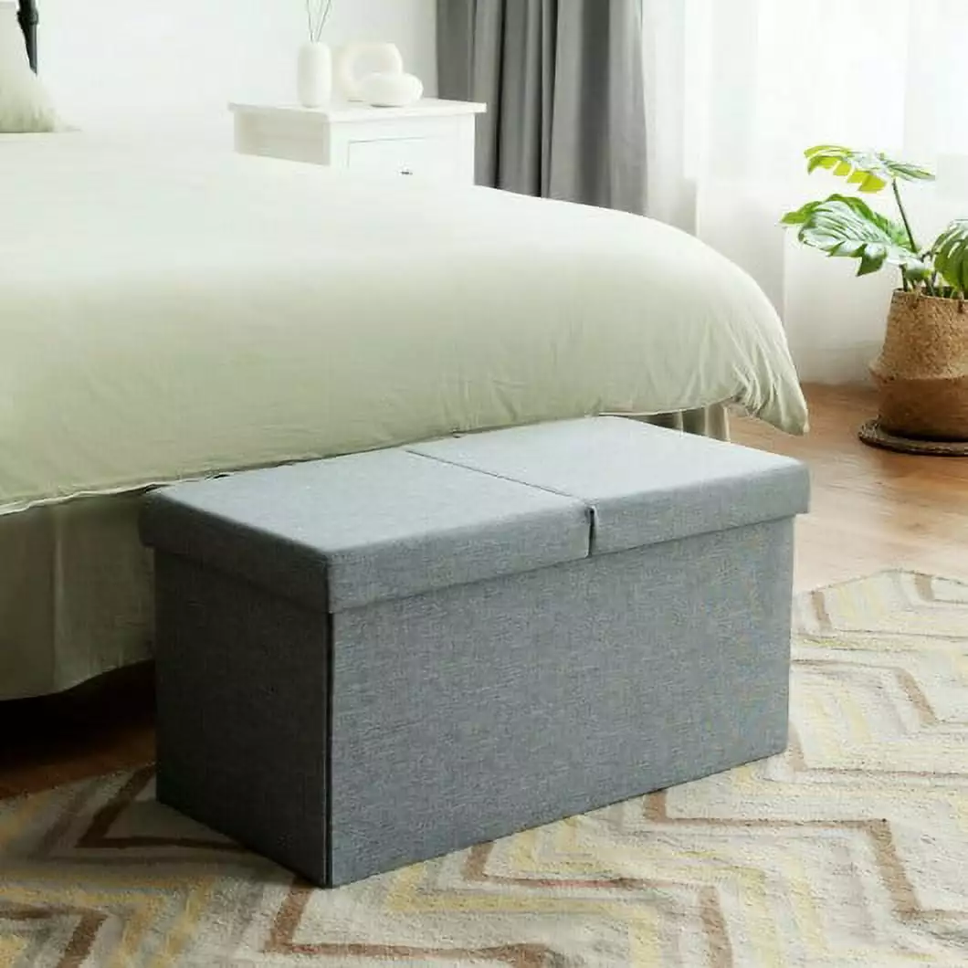 30 Folding Storage Ottoman Lift Top Light Gray Ottomans Generic
