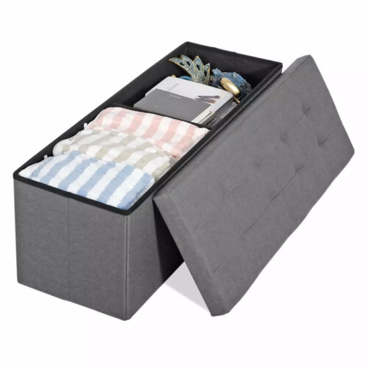 43 Foldable Storage Ottoman Bench Light Gray Footstool Entryway Bedroom Ottomans HTYSUPPLY
