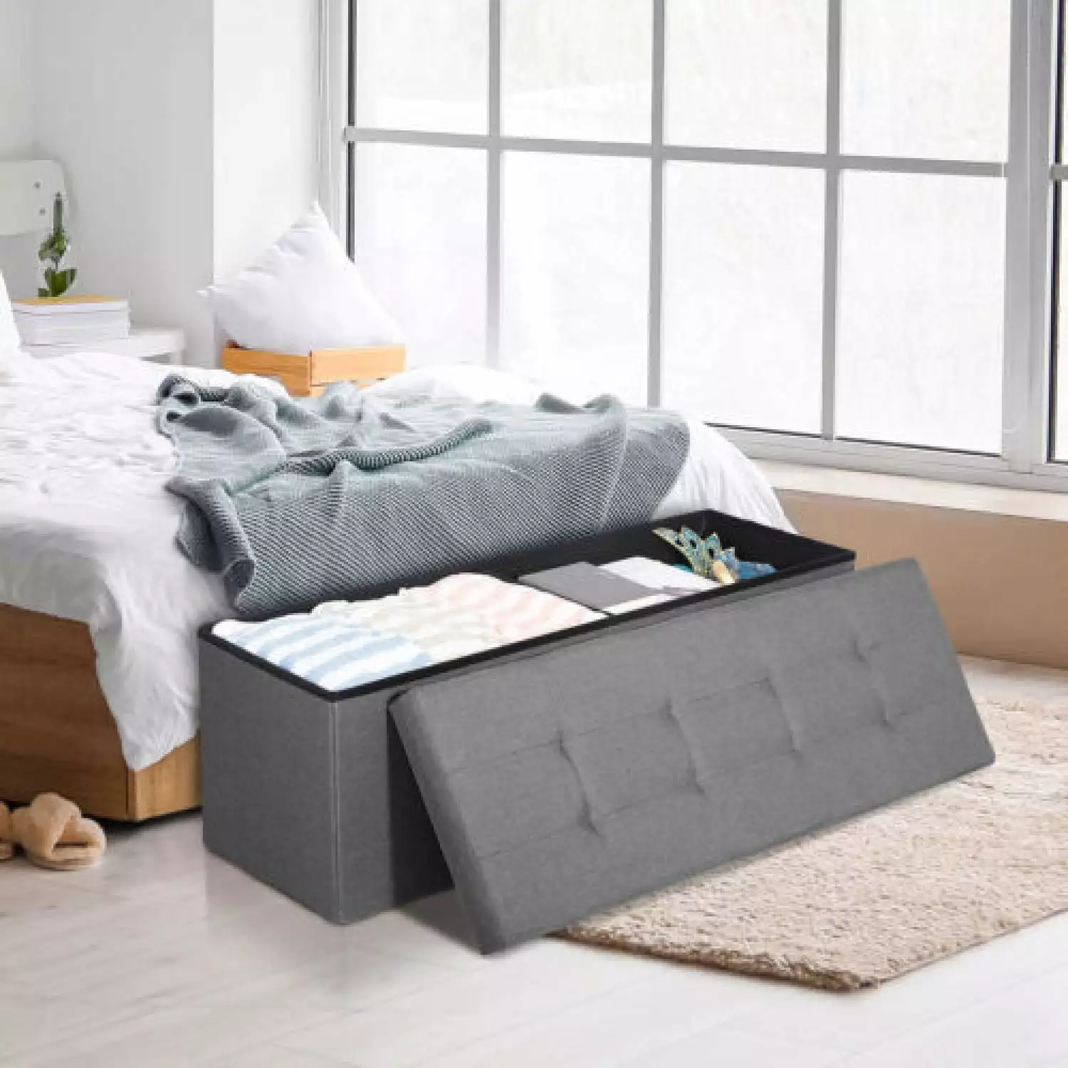 43 Storage Ottoman Bench Foldable Hidden Storage Footstool to Save Space Ottomans HTYSUPPLY
