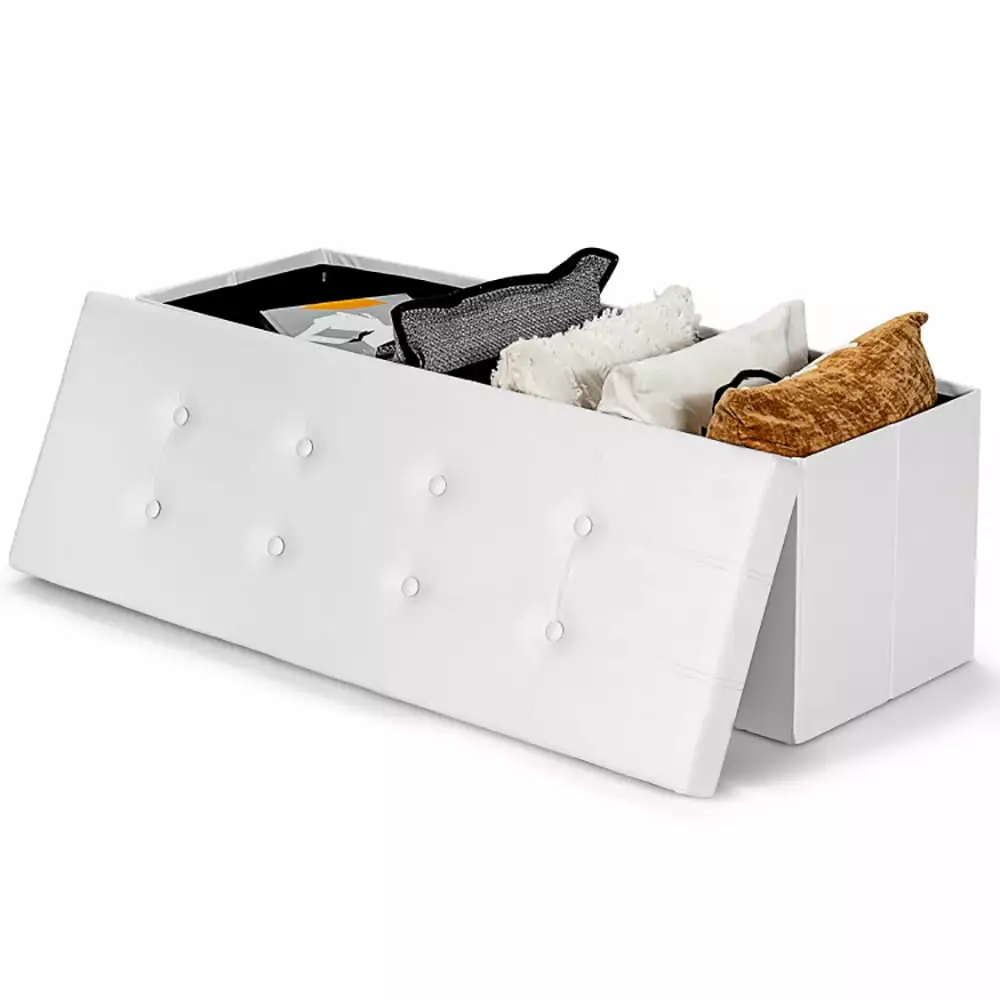 Kadyn 45 Inches Large Folding Ottoman Storage Seat Footrest Bench White Ottomans