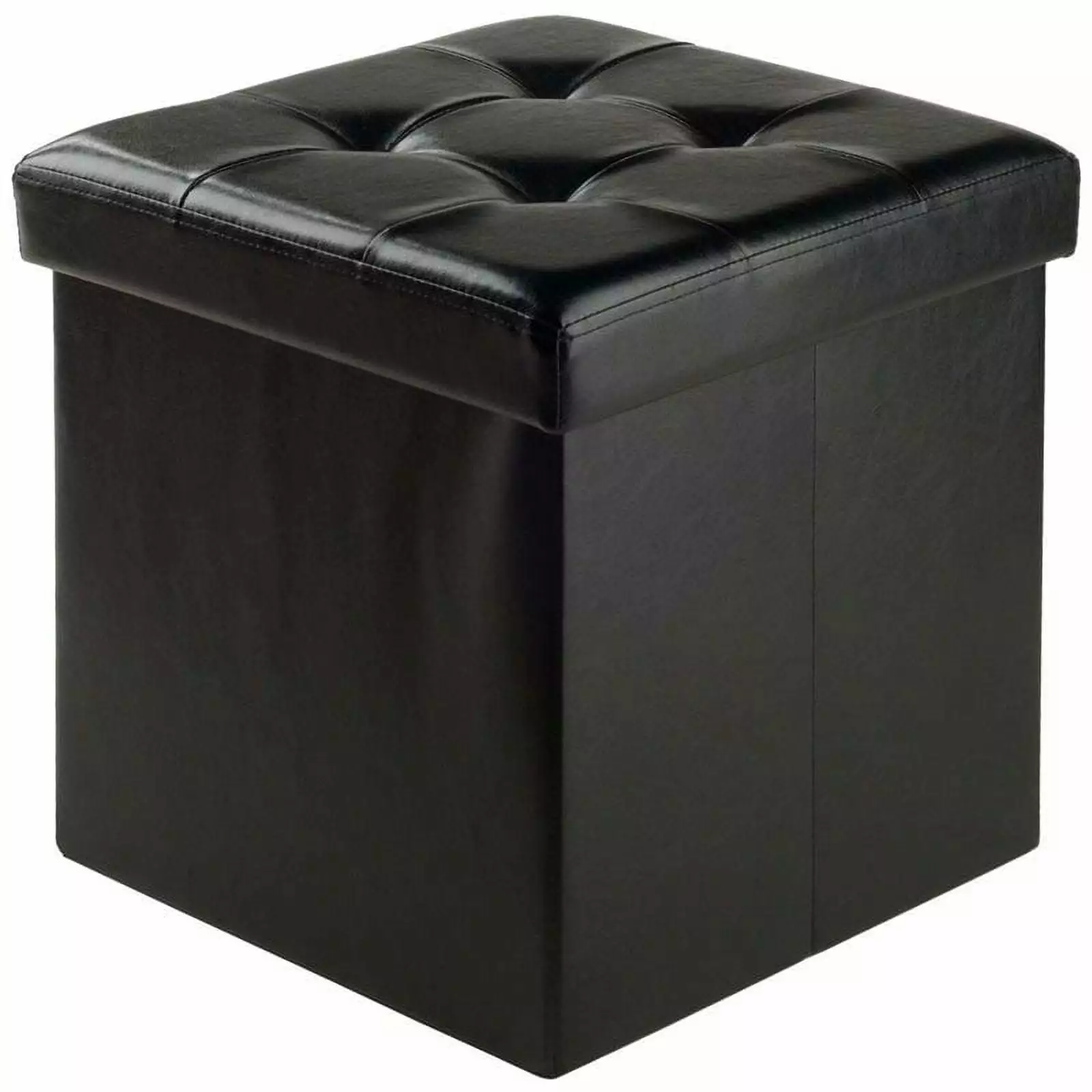 Kingfisher Lane Cube Transitional Faux Leather Storage Ottoman Black Ottomans