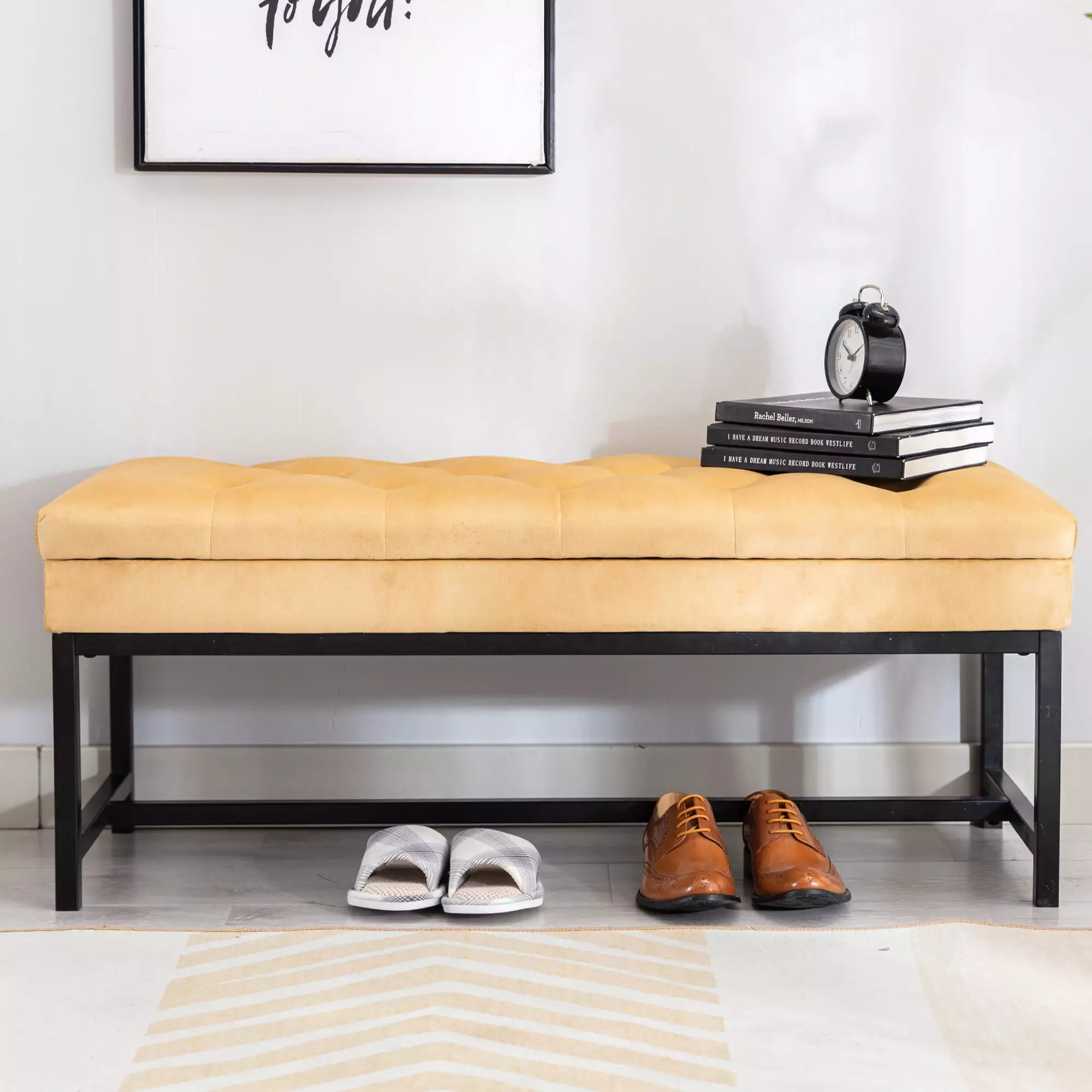Hengming Velvet Storage Bench Ottoman Hidden Compartment Ottomans Kofun
