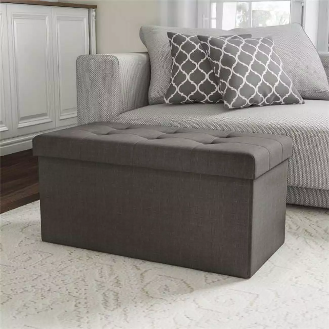 Lavish Home 30 Folding Storage Bench Ottoman Tufted Foam Padded Lid Dark Gray Ottomans Lavish Homes