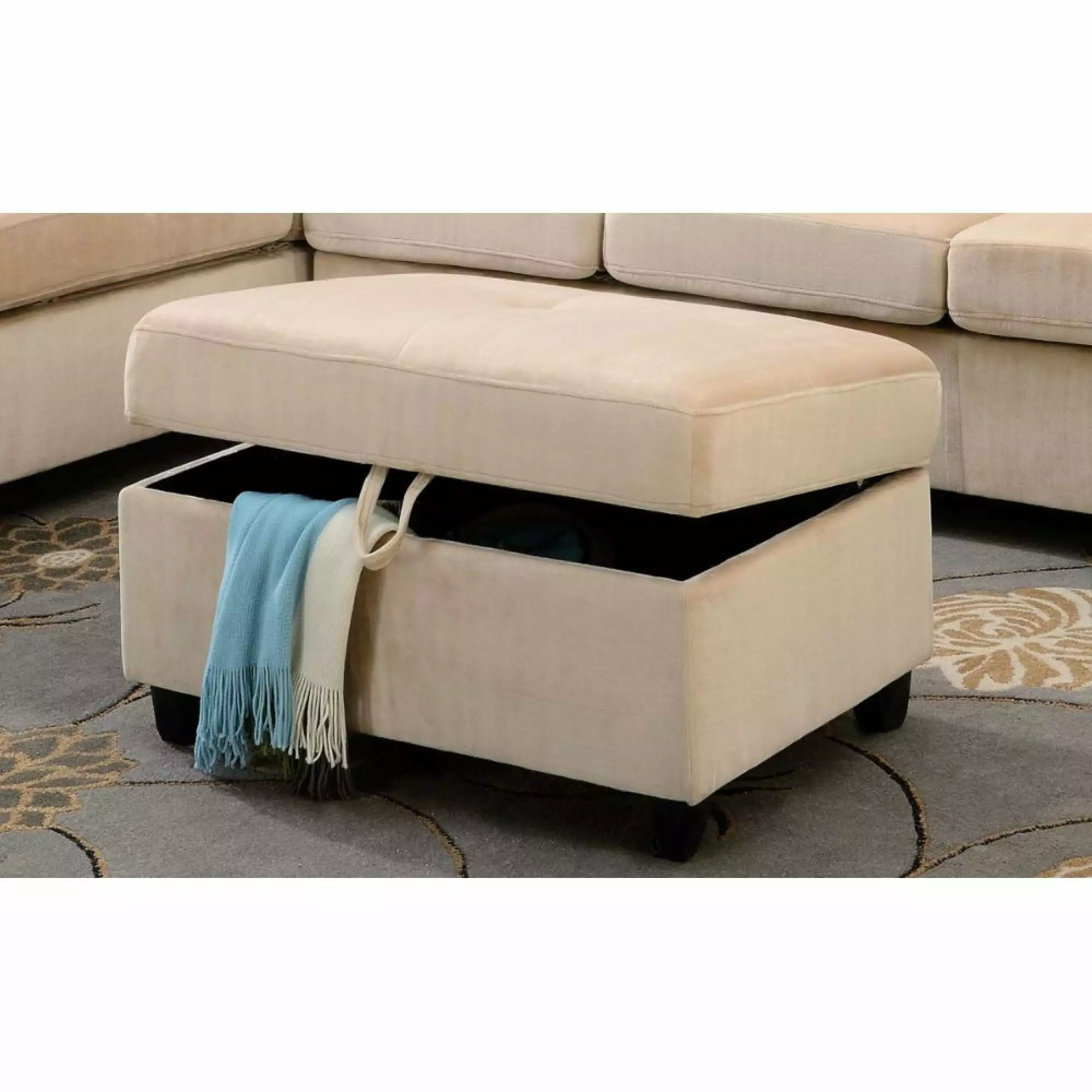 Miekor Furniture Belville Ottoman Beige Velvet - Luxurious and Soft Living Room Accent Ottomans