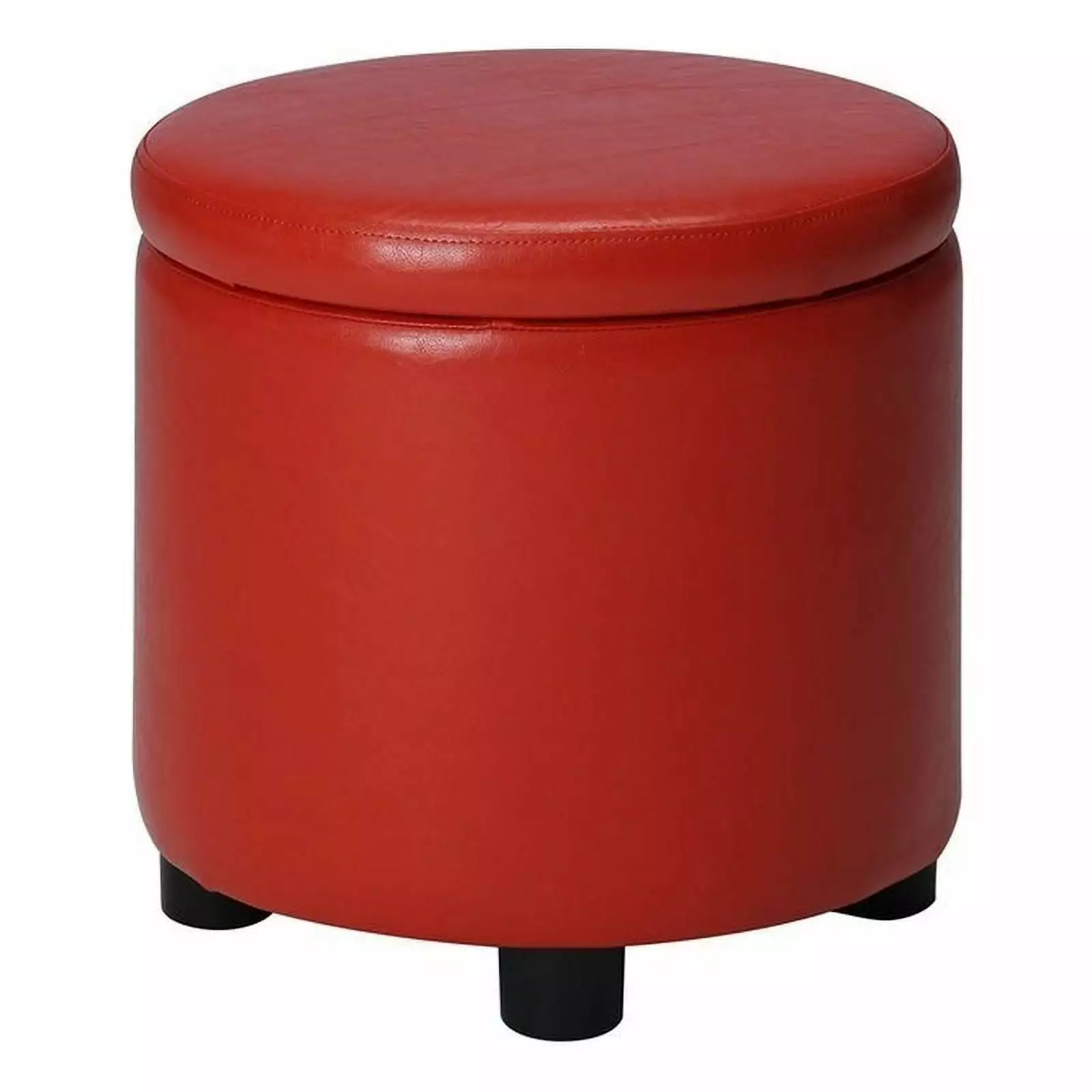 Pemberly Row Round Accent Storage Ottoman Red Faux Leather Fabric Ottomans